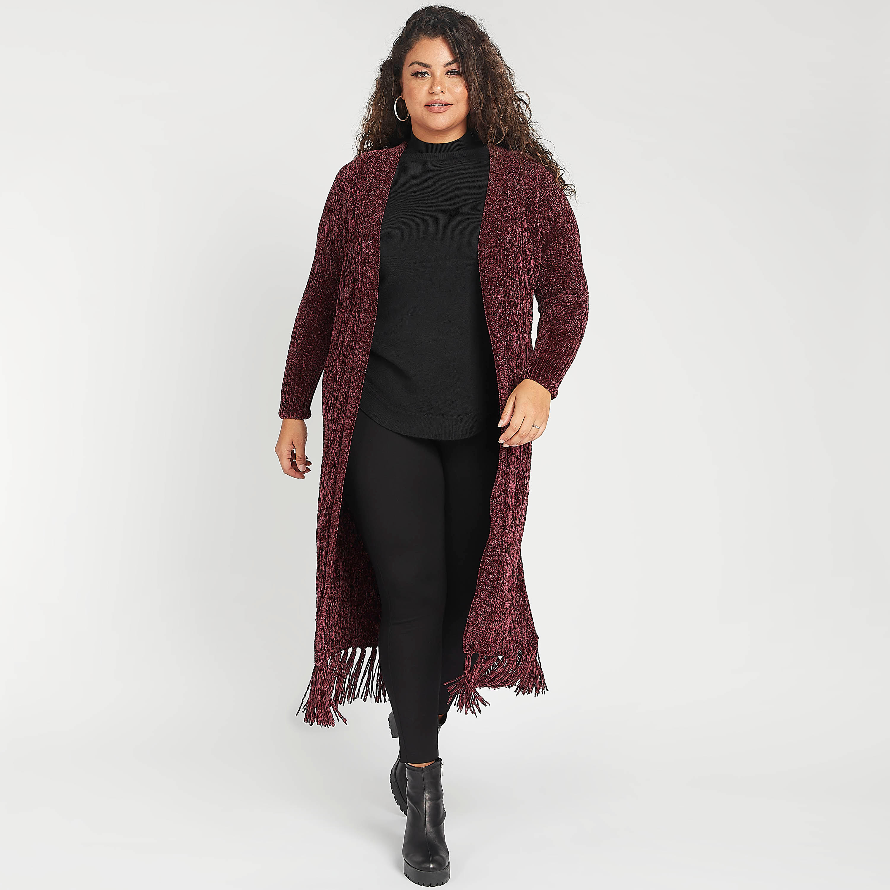 سترة طويلة بارزة الملمس بياقة منسدلة وشراشيب-women-winterwear-cardigansandjumpers-cardigans-image-7