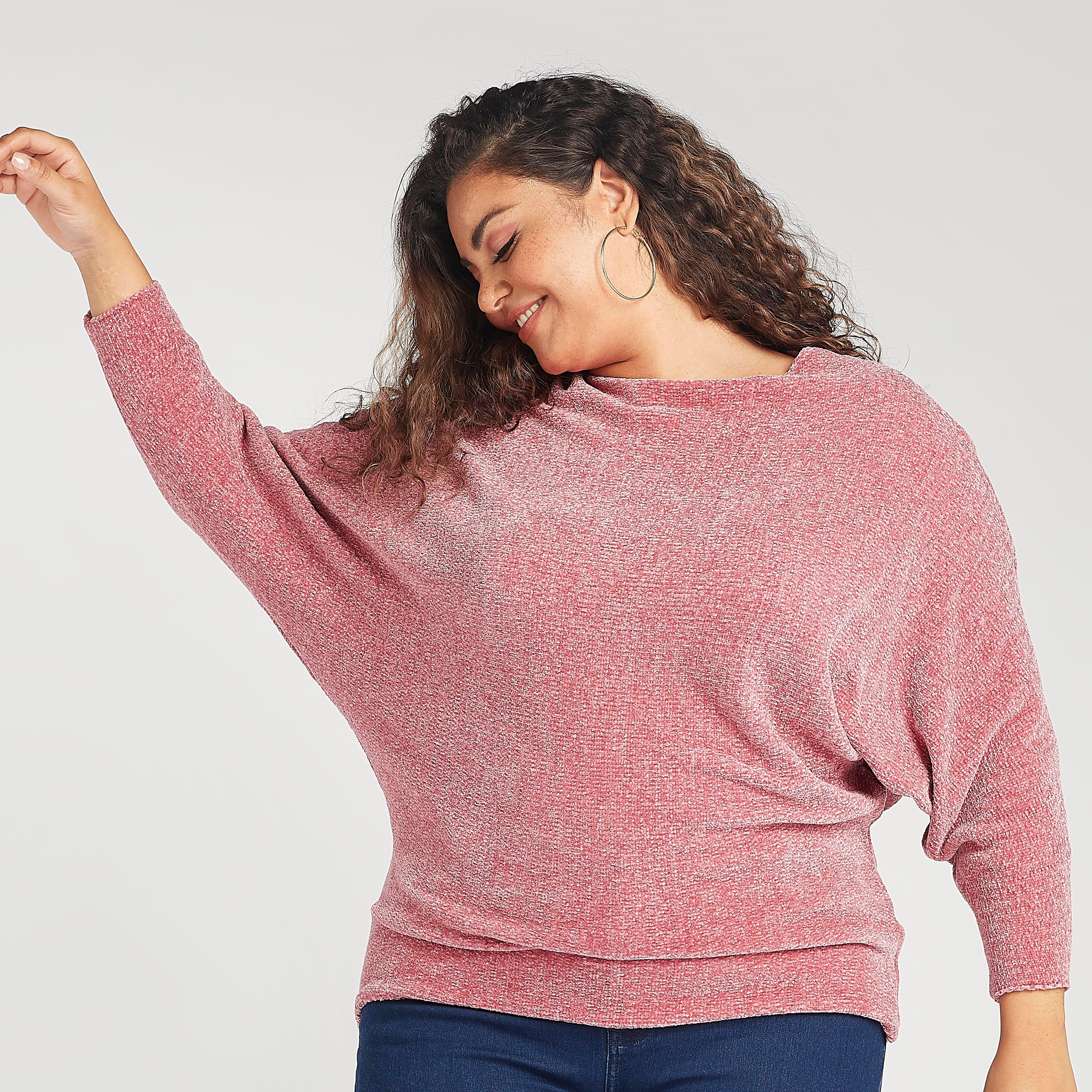 Textured Crew Neck Sweater with Dolman Sleeves-women-winterwear-cardigansandjumpers-cardigans-image-1