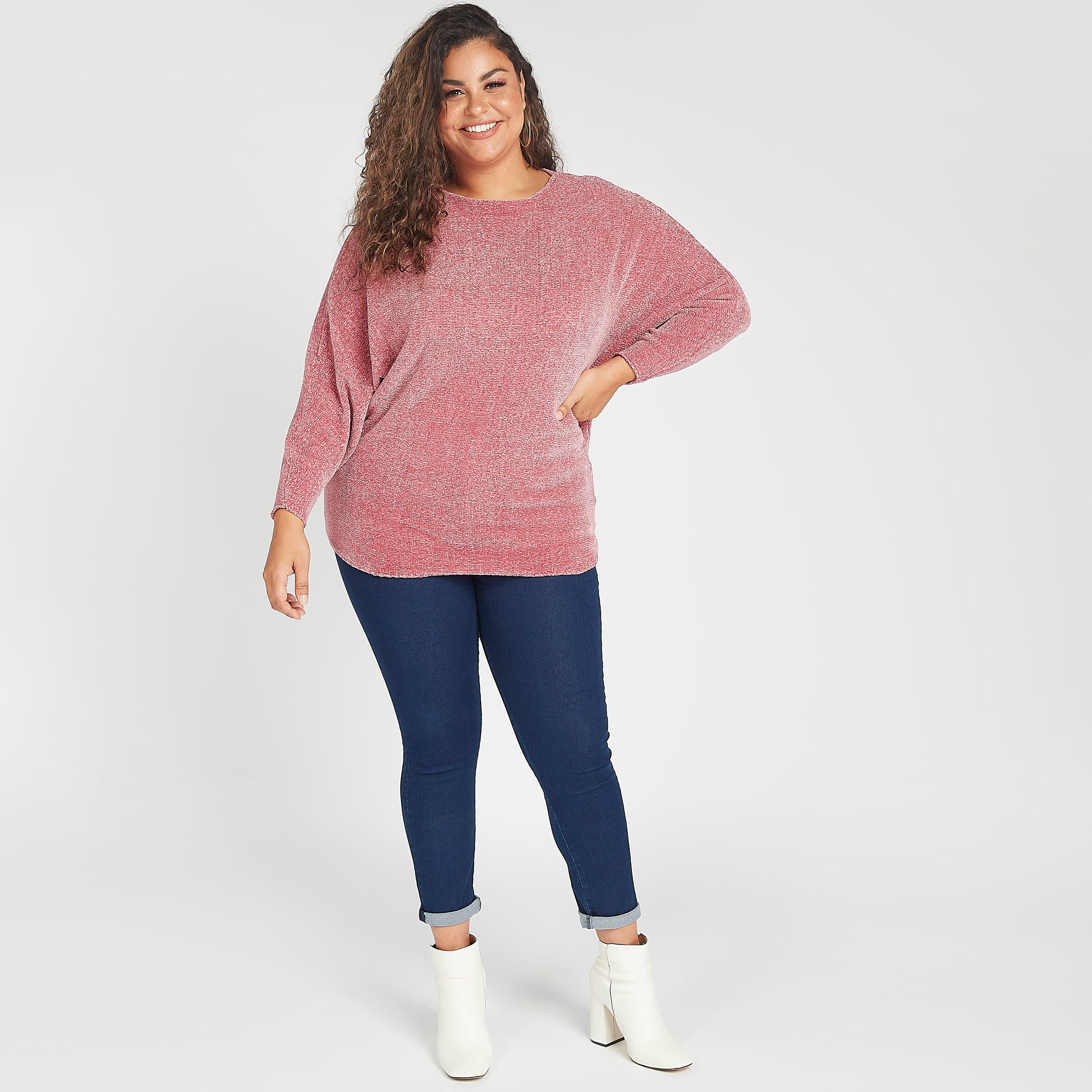 Textured Crew Neck Sweater with Dolman Sleeves-women-winterwear-cardigansandjumpers-cardigans-image-2
