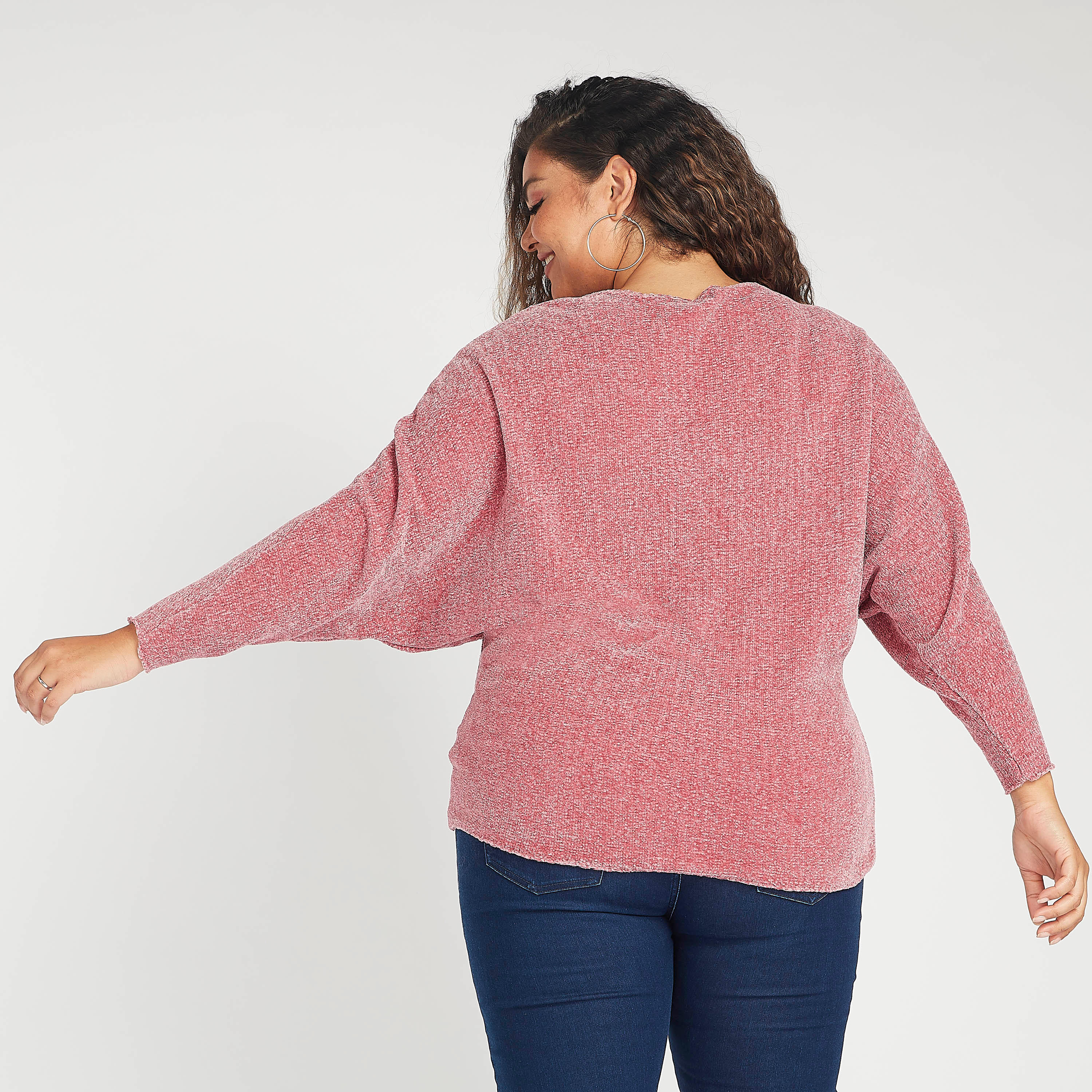Textured Crew Neck Sweater with Dolman Sleeves-women-winterwear-cardigansandjumpers-cardigans-image-4