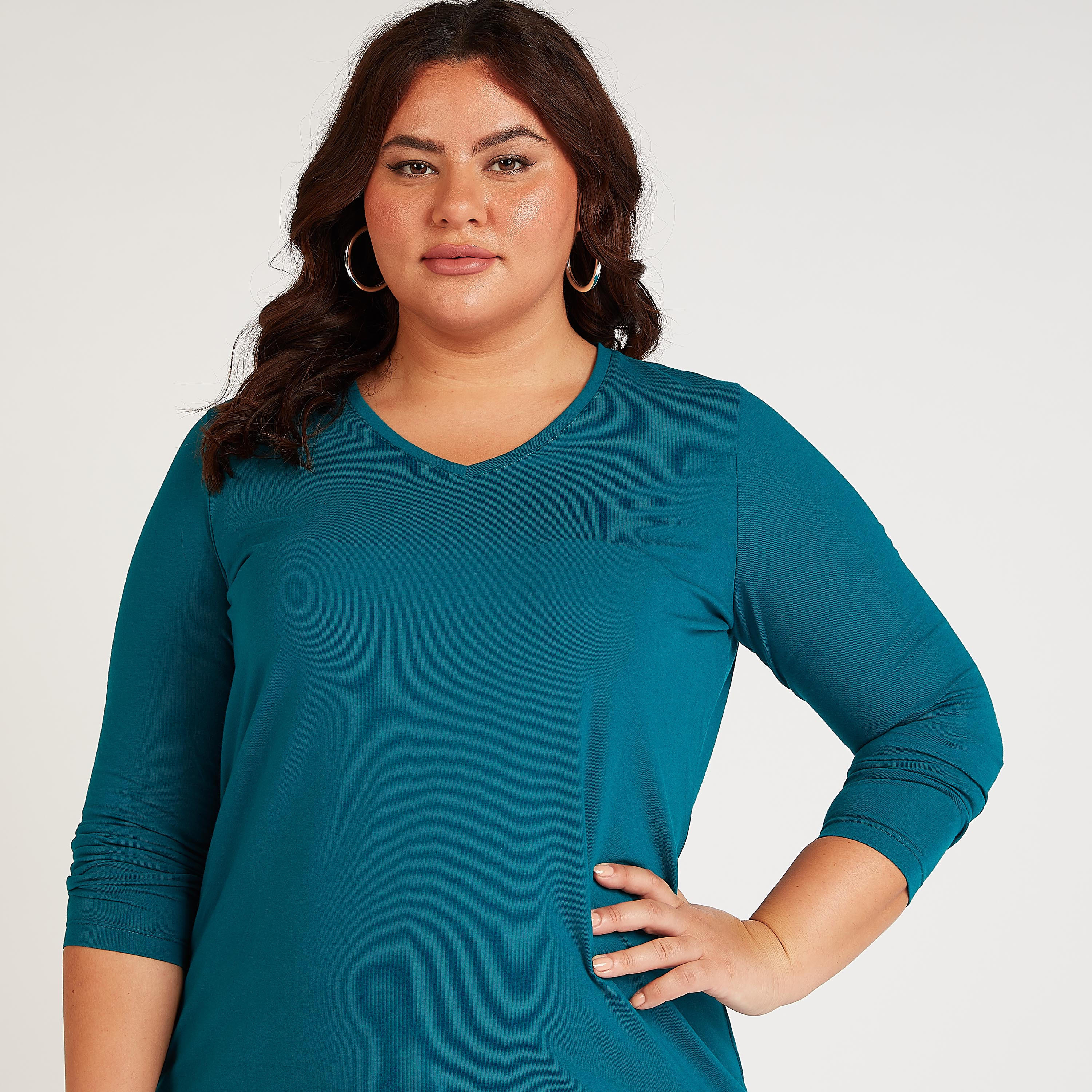 تيشيرت سادة بياقة V وأكمام طويلة-women-clothing-tshirts-image-3