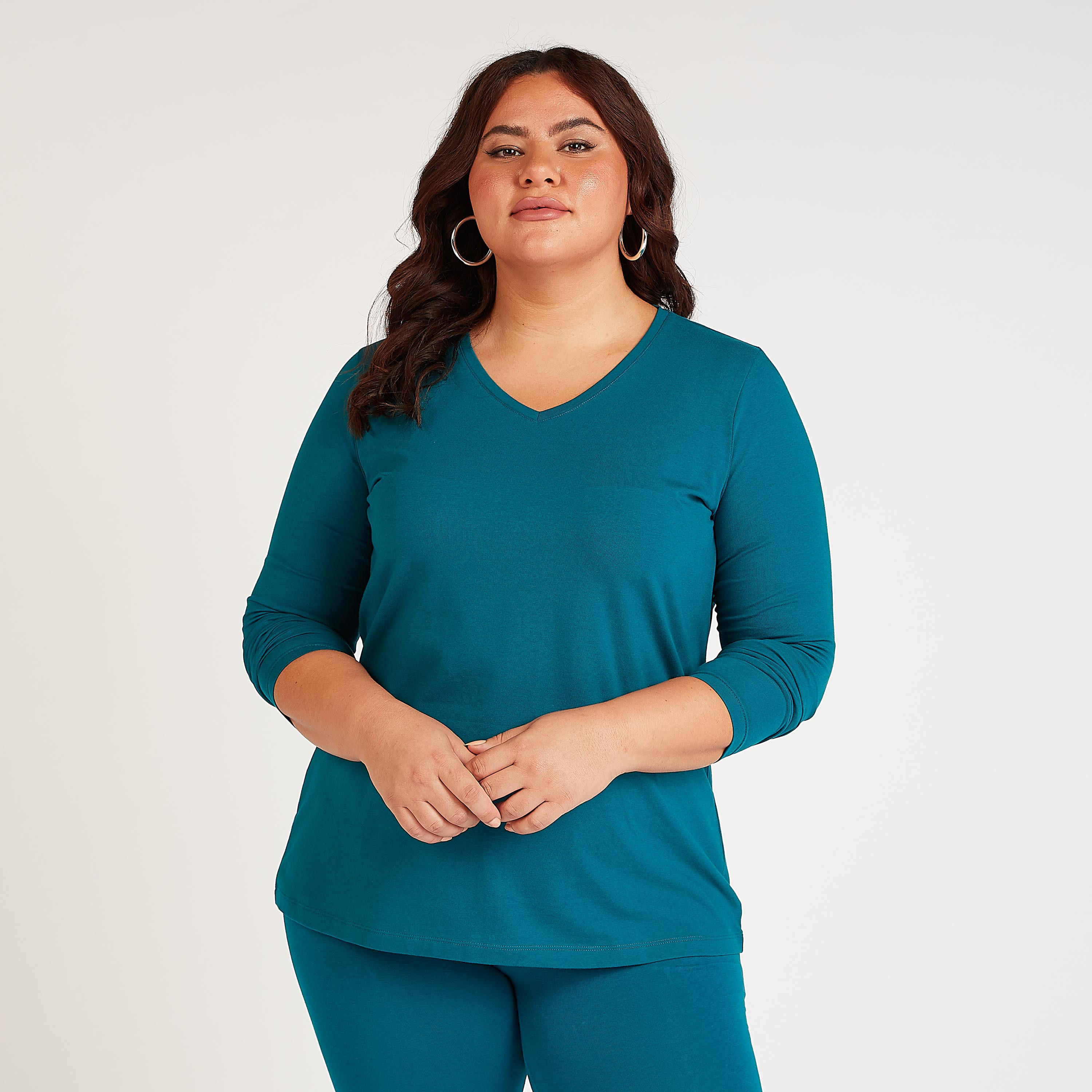 تيشيرت سادة بياقة V وأكمام طويلة-women-clothing-tshirts-image-5
