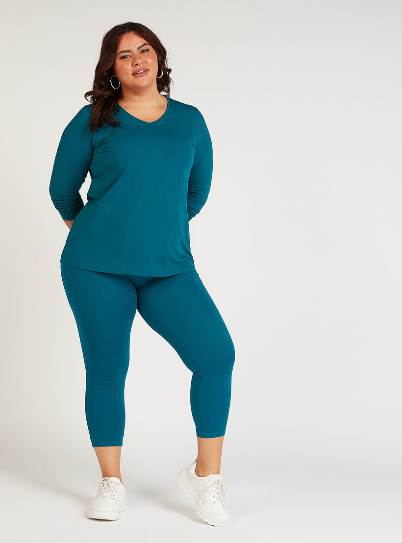 Solid Cropped Leggings with Elasticised Waistband-women-clothing-bottoms-leggings-image-2