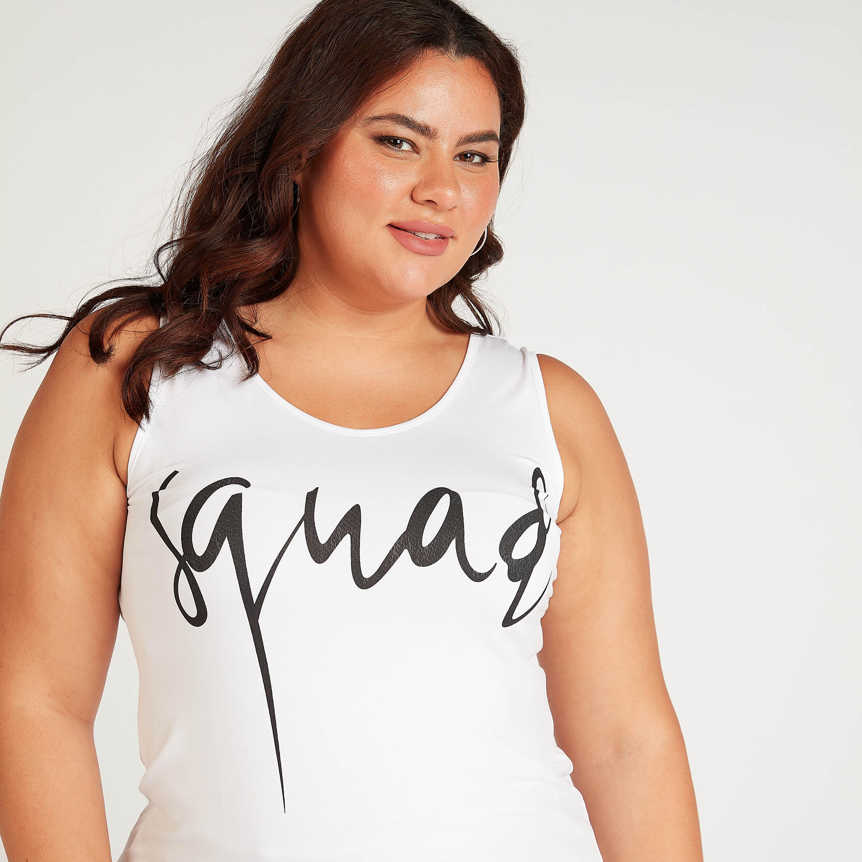 Sustainable Typographic Print Sleeveless Top with Scoop Neck-women-clothing-tshirts-image-2
