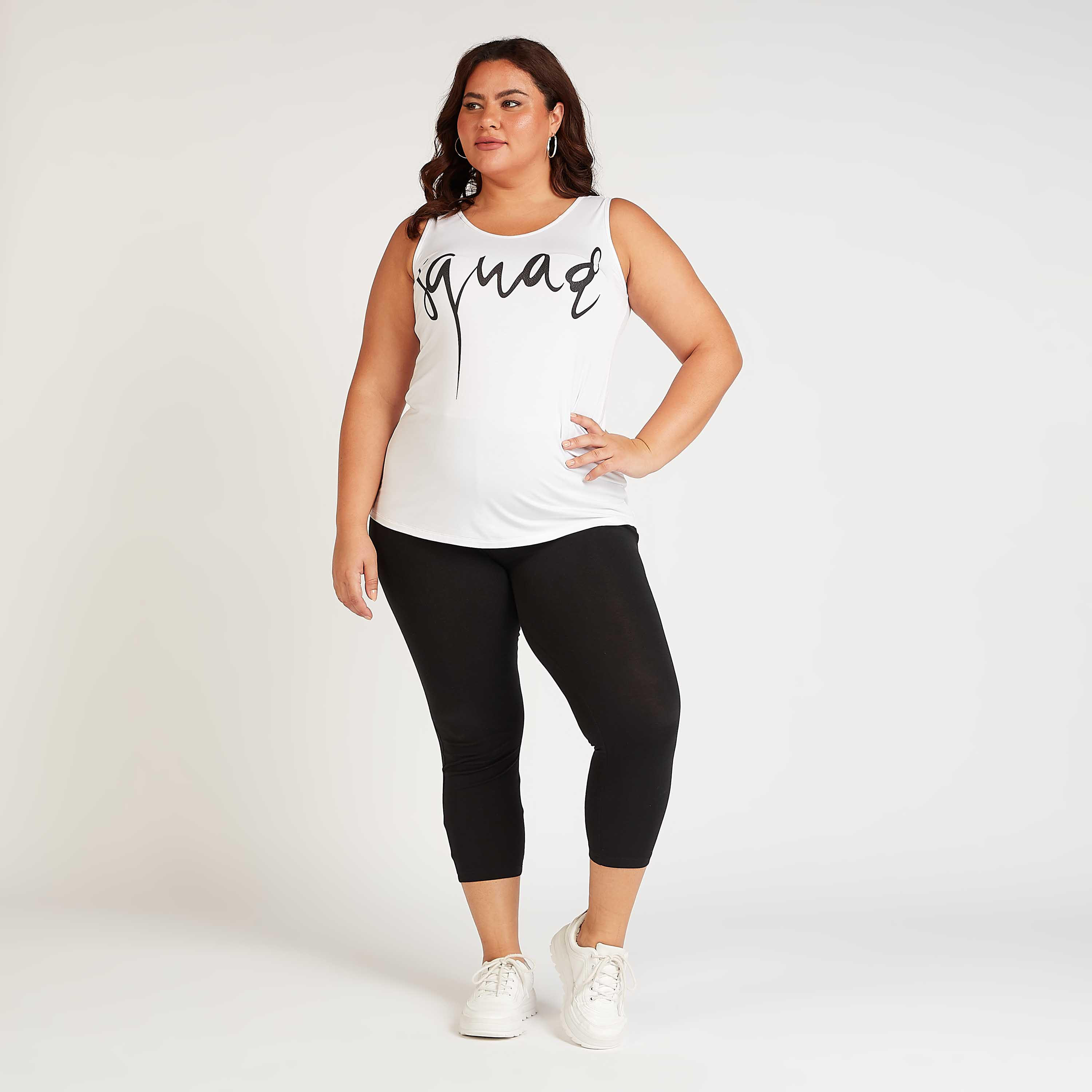 Sustainable Typographic Print Sleeveless Top with Scoop Neck-women-clothing-tshirts-image-3