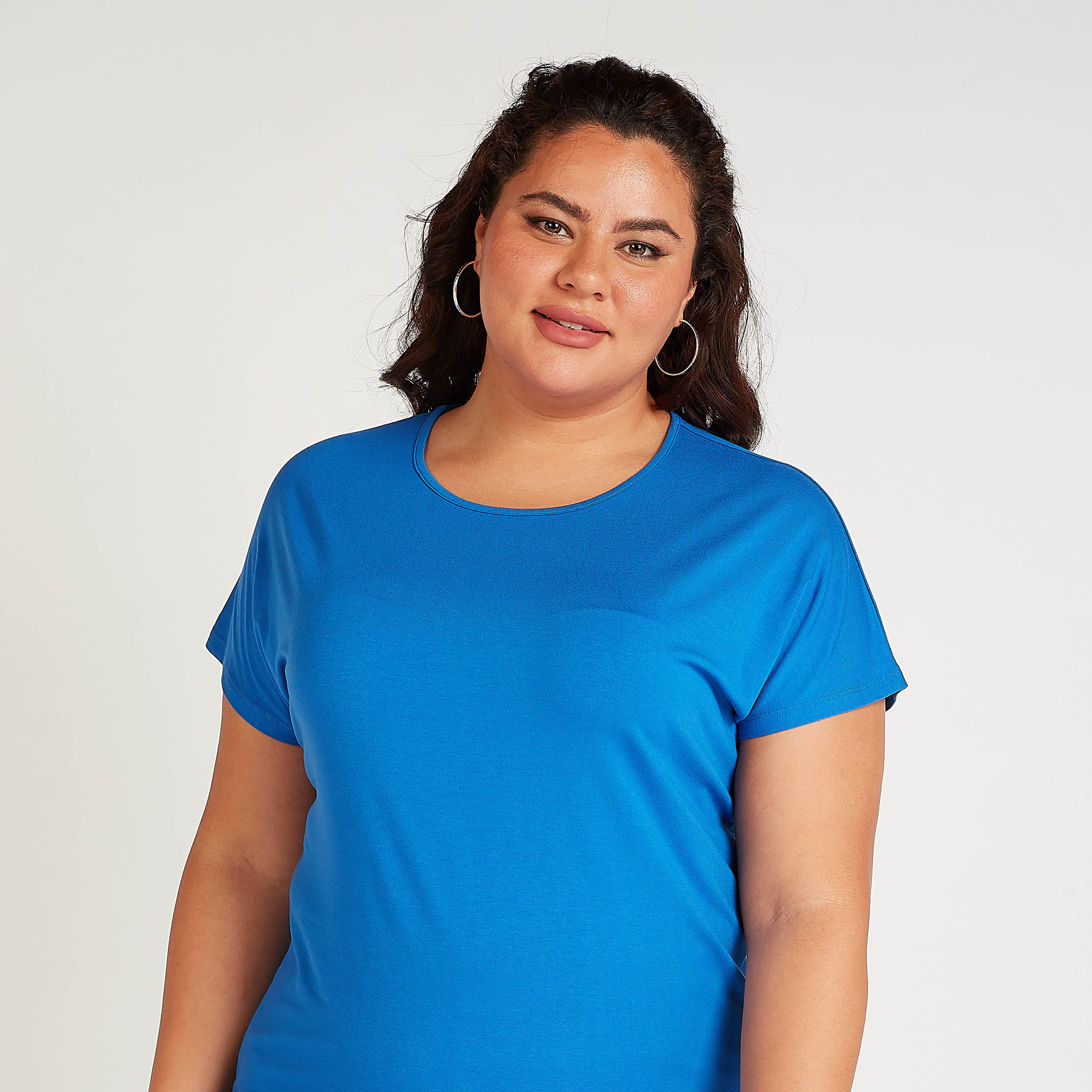 Solid T-shirt with Round Neck and Short Sleeves-women-clothing-tshirts-image-3