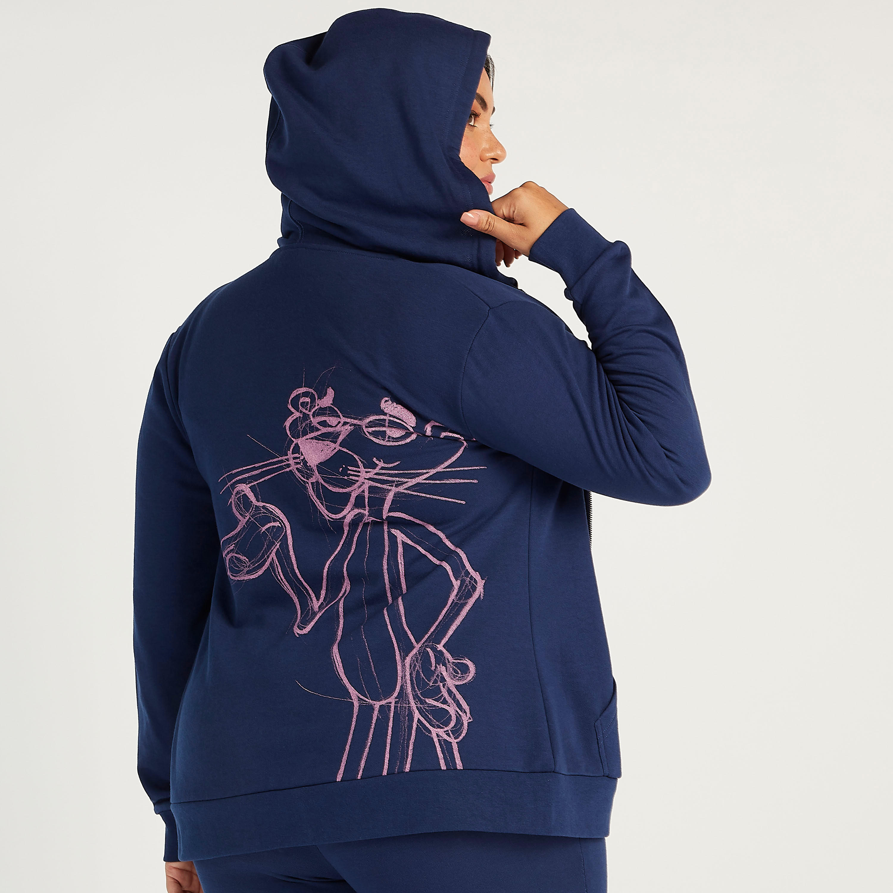 هودي بسحّاب وأكمام طويلة وطبعات بينك بانتر-women-winterwear-coatsandjackets-jackets-image-4