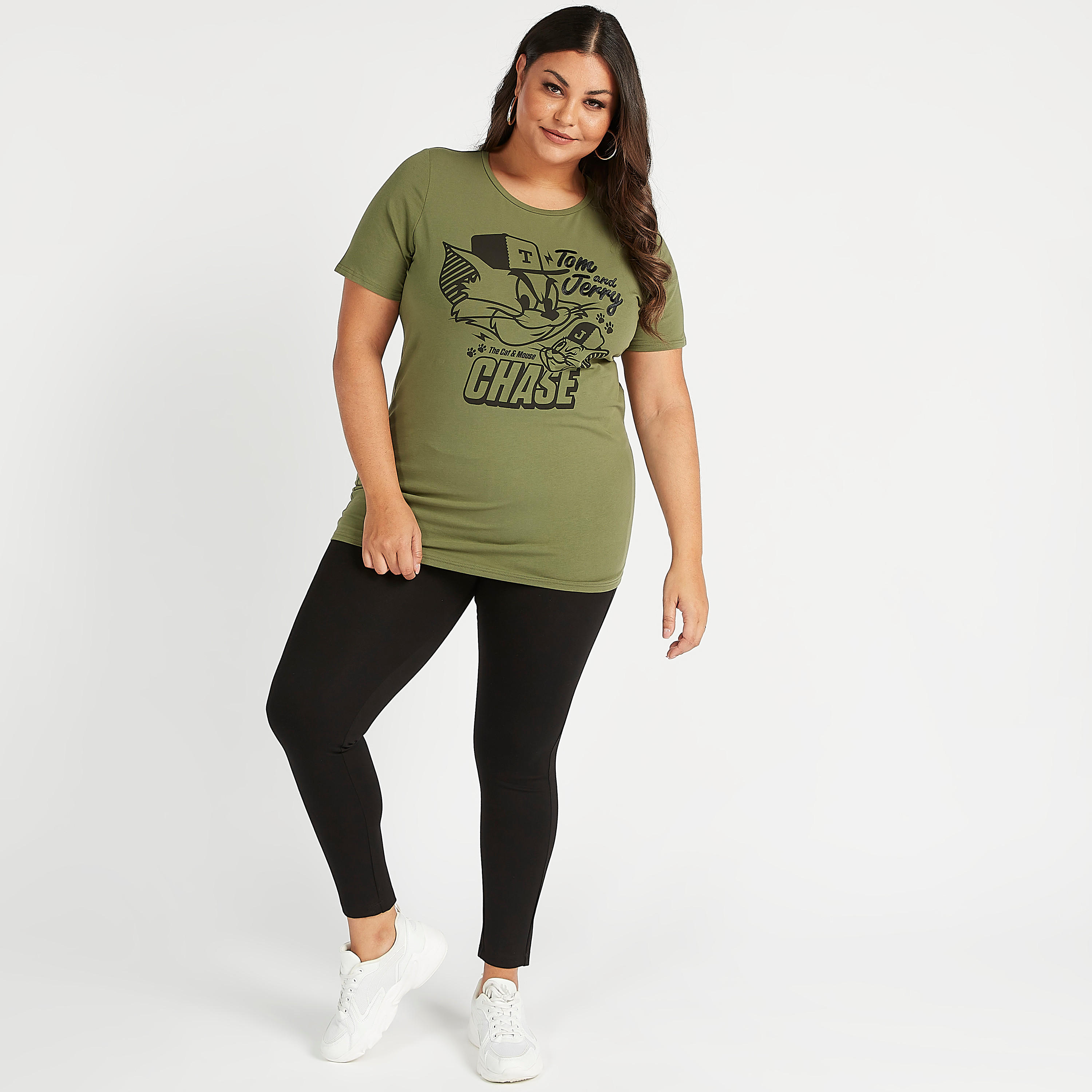 Tom and Jerry Print Crew Neck T-shirt with Short Sleeves-women-clothing-tshirts-image-2