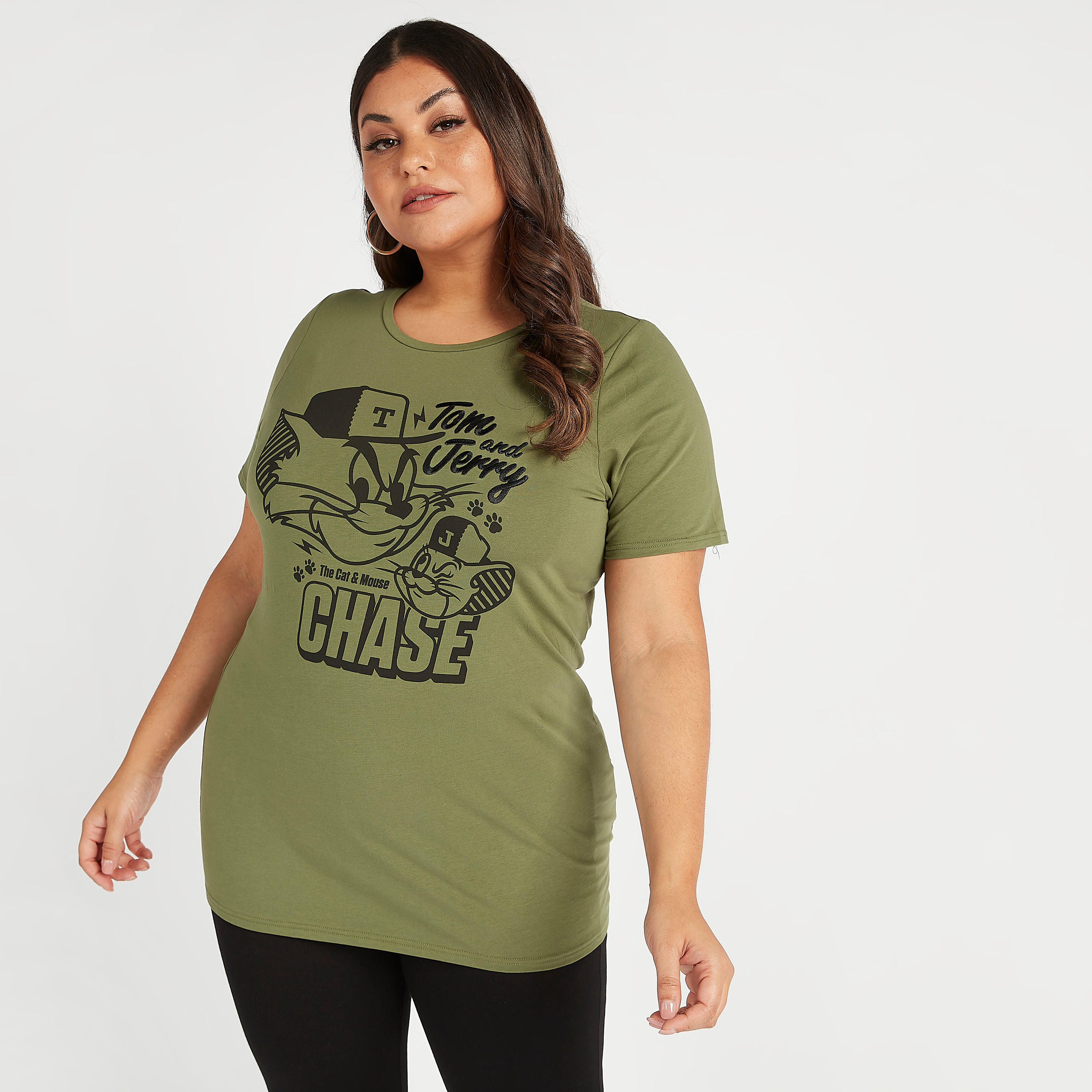Tom and Jerry Print Crew Neck T-shirt with Short Sleeves-women-clothing-tshirts-image-3