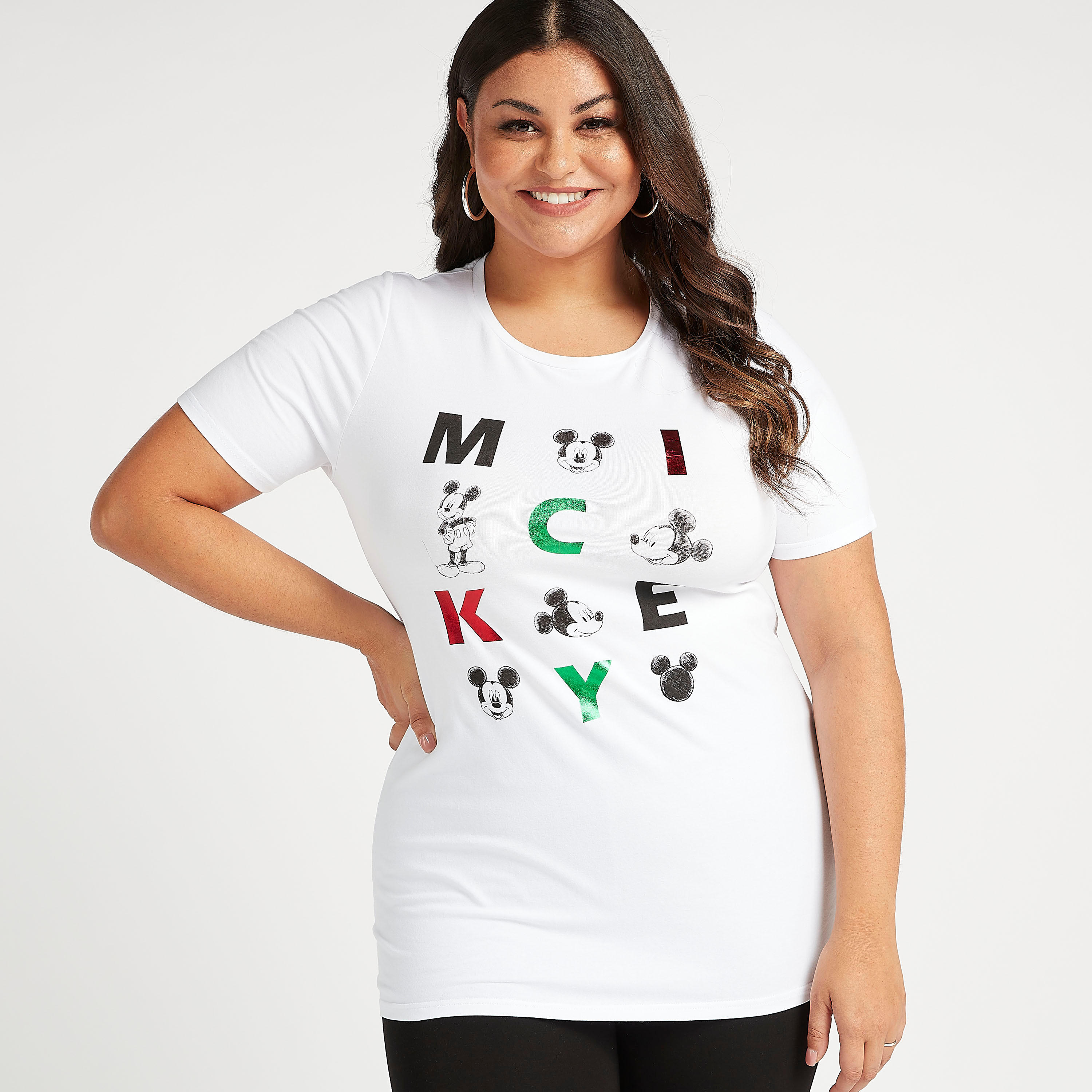 تيشيرت مستدام بياقة ضيّقة وأكمام قصيرة وطبعات ميكي ماوس-women-clothing-tshirts-image-1