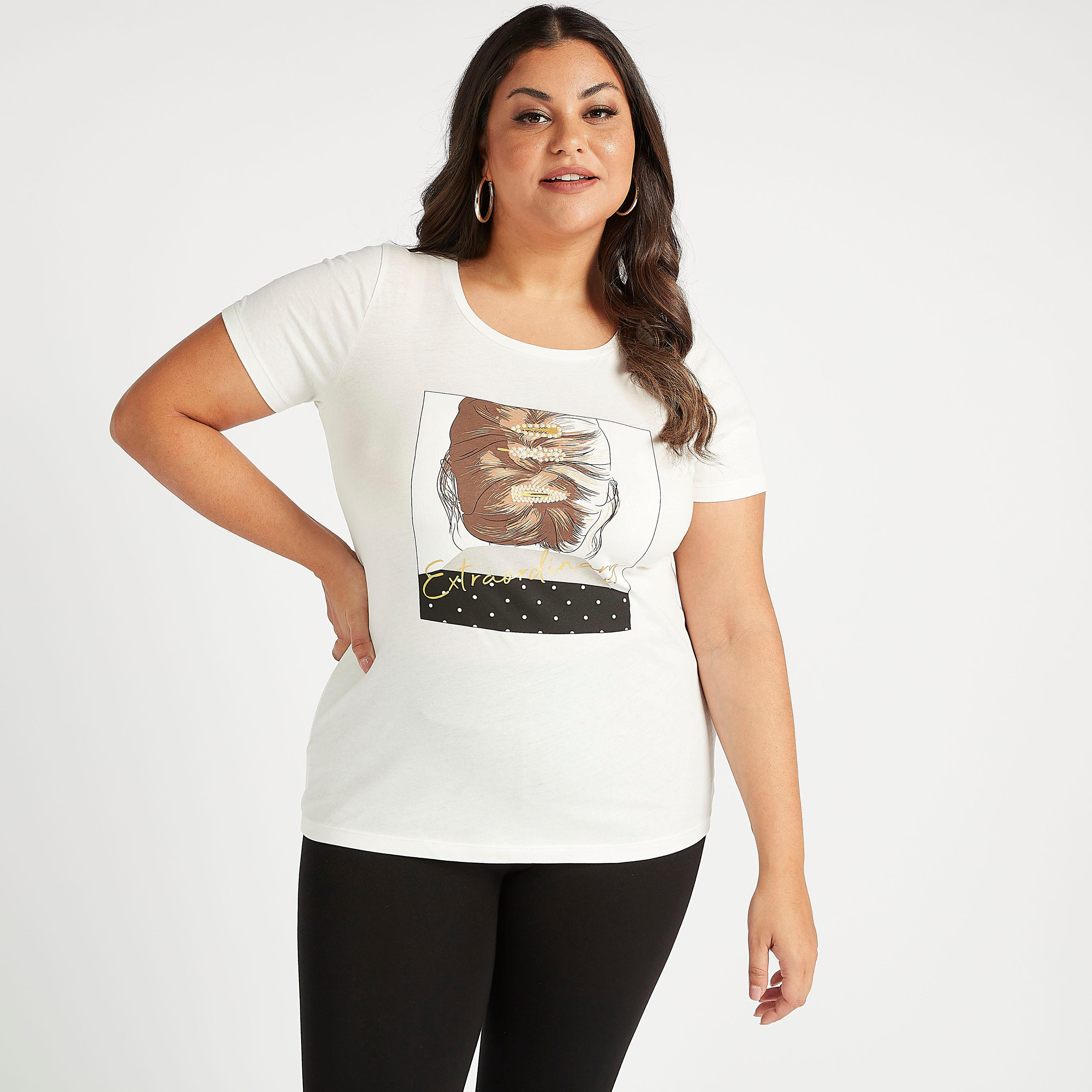 Sustainable Printed T-shirt with Round Neck and Short Sleeves-women-clothing-tshirts-image-2