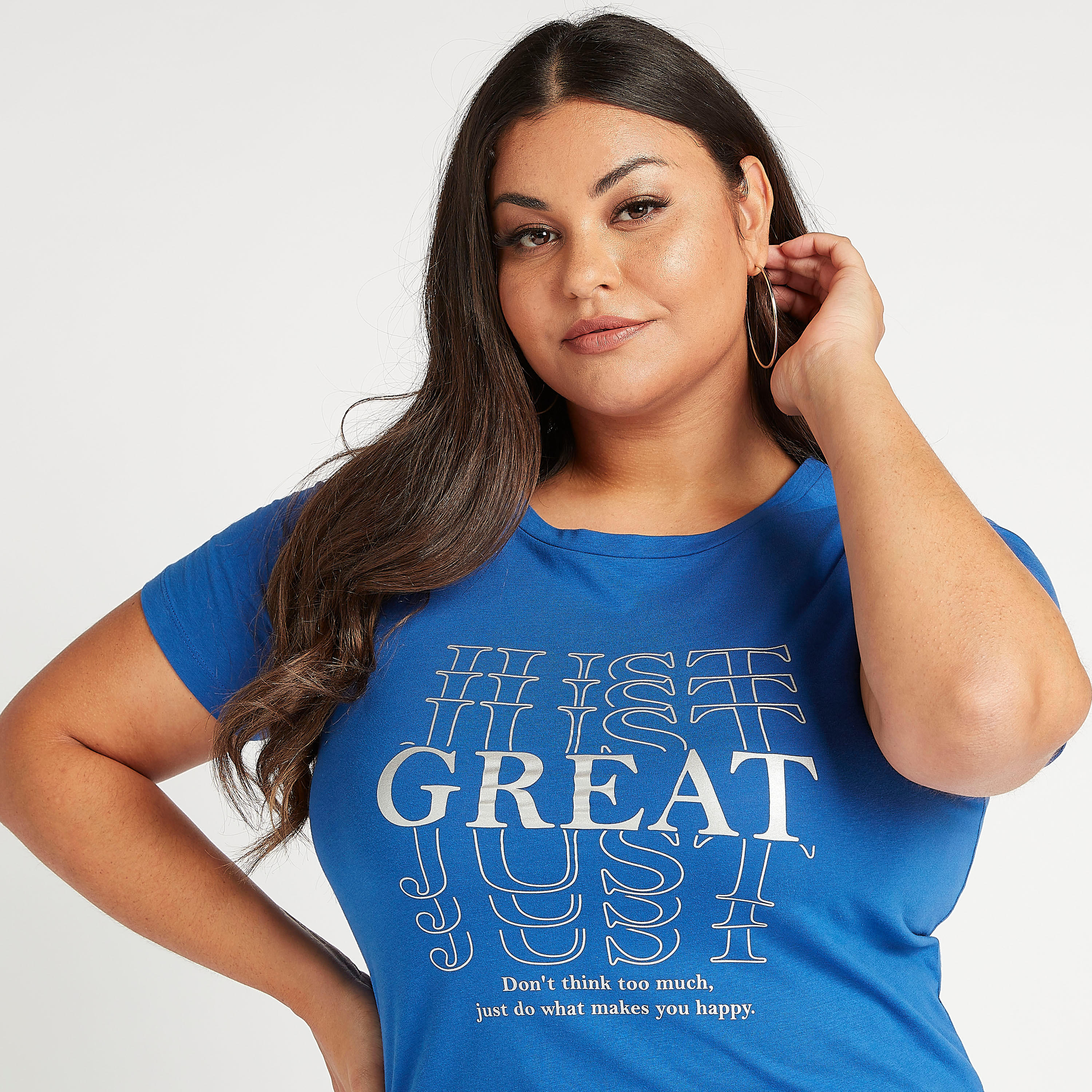 Sustainable Slogan Print Crew Neck T-shirt with Short Sleeves-women-clothing-tshirts-image-1