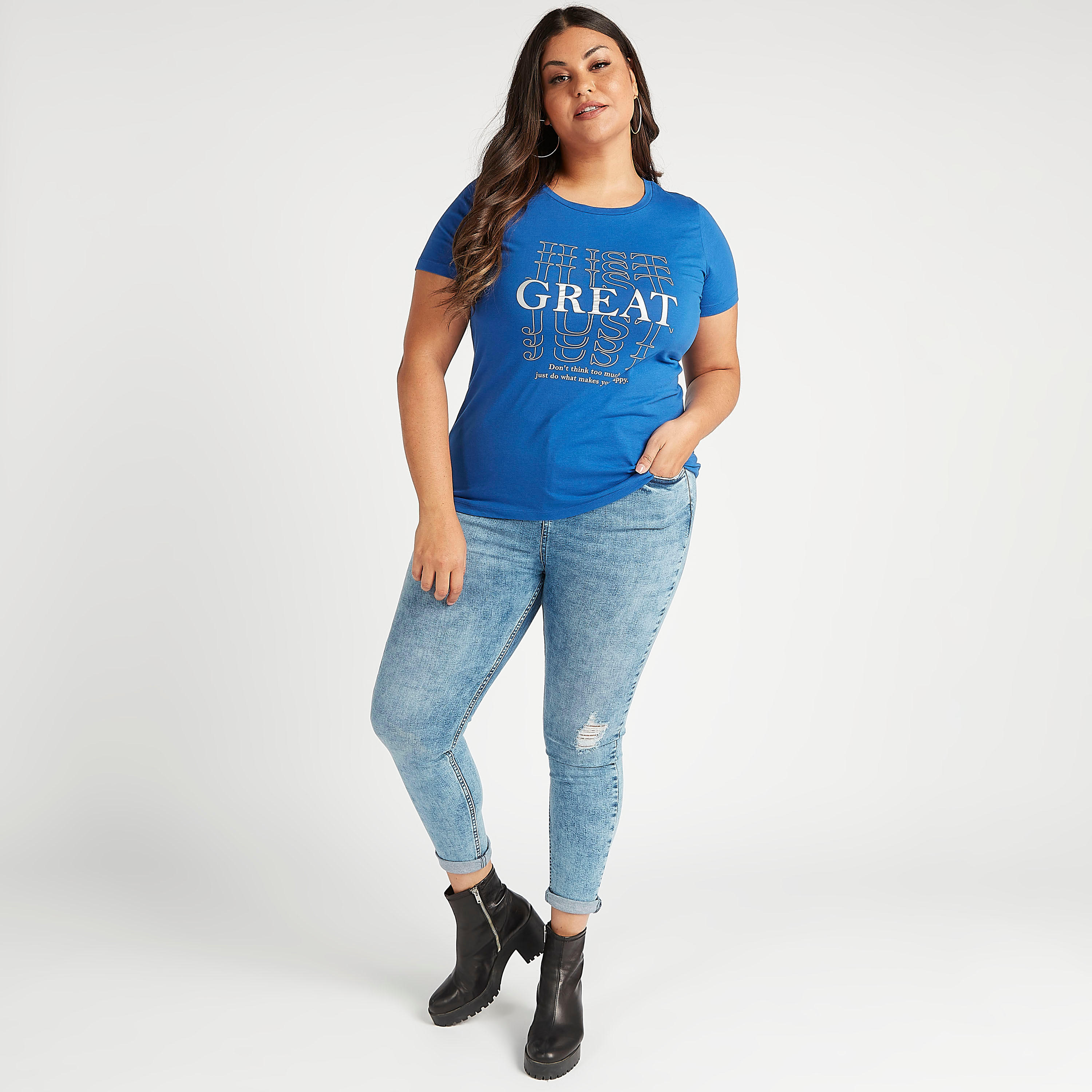 Sustainable Slogan Print Crew Neck T-shirt with Short Sleeves-women-clothing-tshirts-image-2
