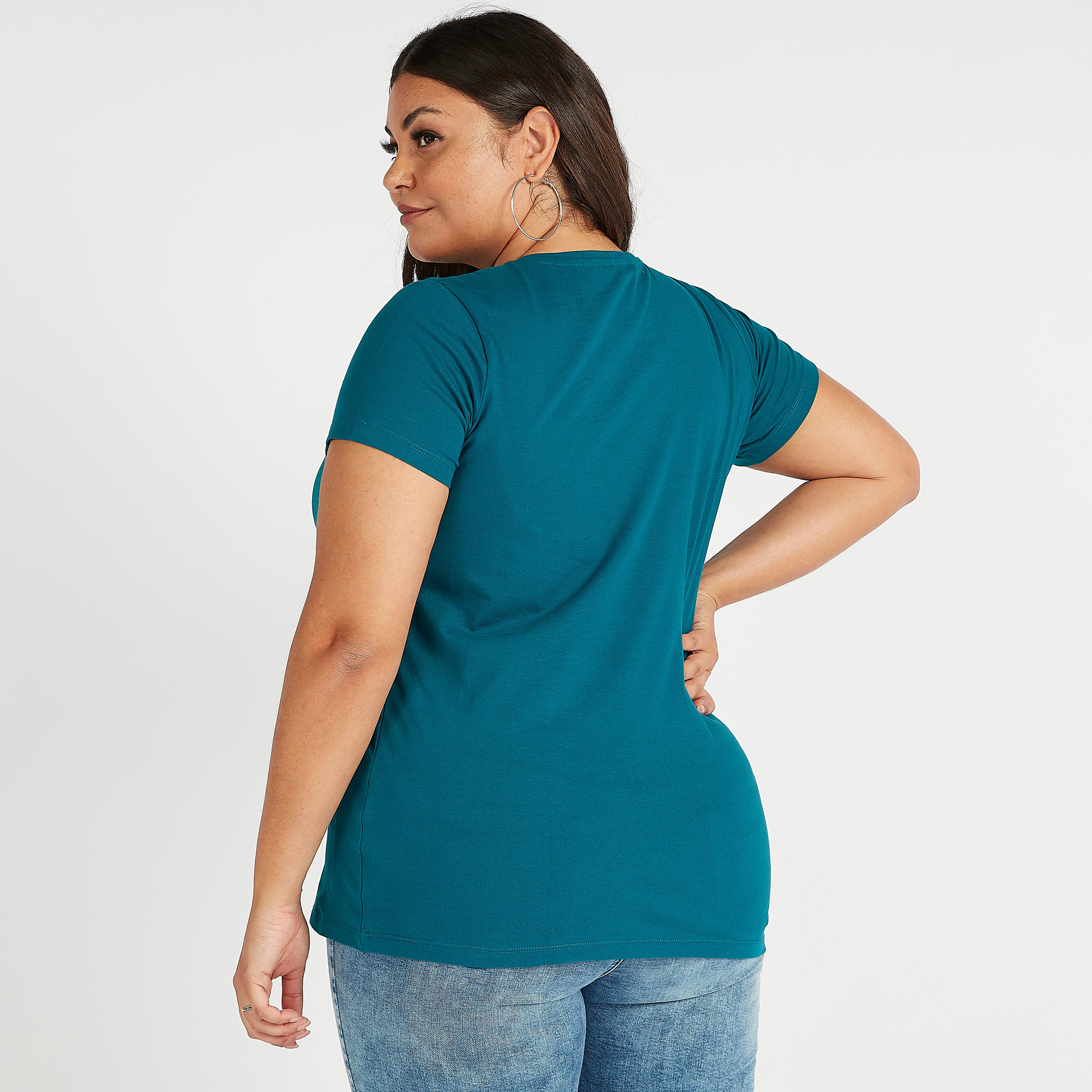 تيشيرت سادة بياقة V وأكمام قصيرة-women-clothing-tshirts-image-1
