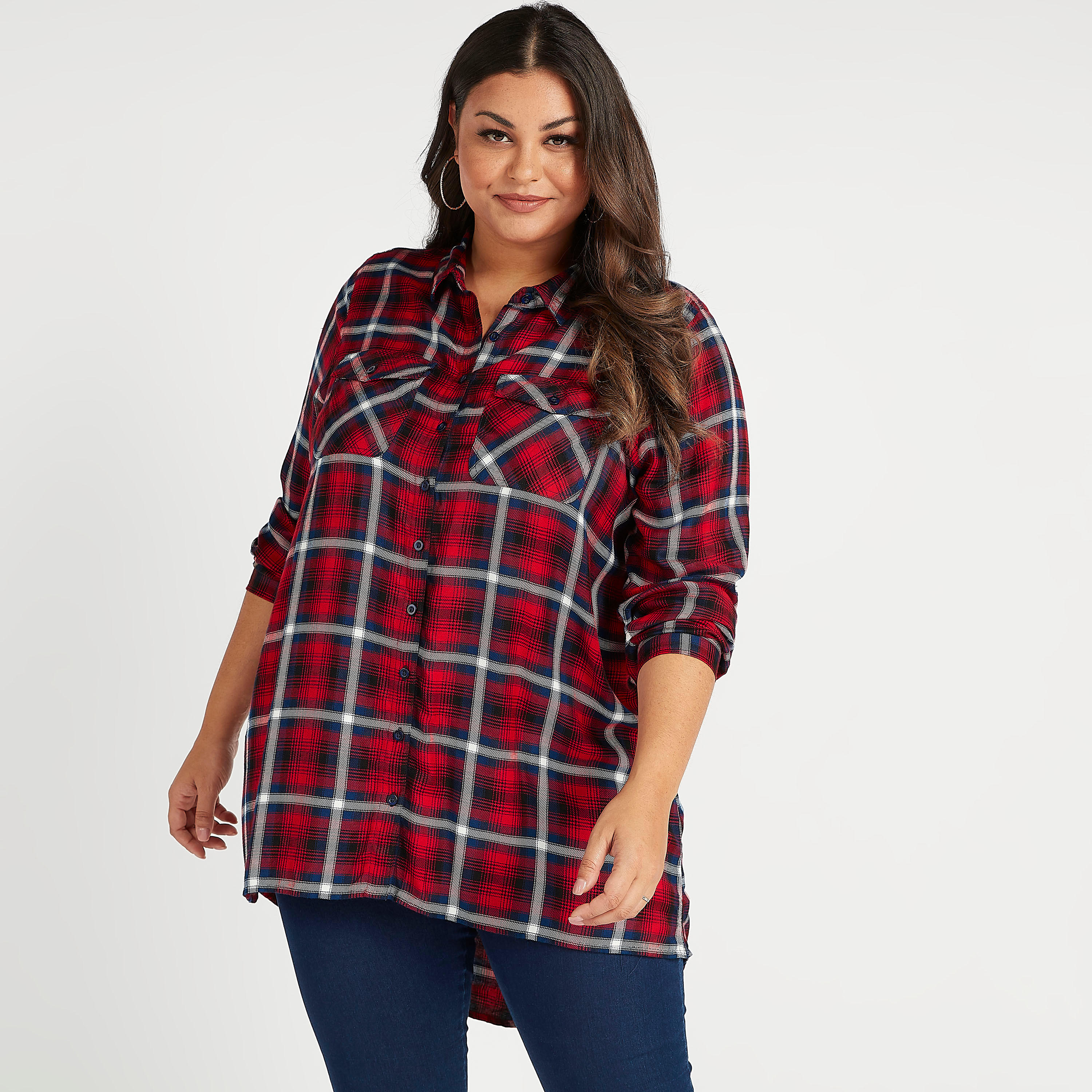 قميص كاروهات بأكمام طويلة وجيب على الصّدر مع أطراف غير مستوية-women-clothing-shirtsandblouses-blouses-image-2
