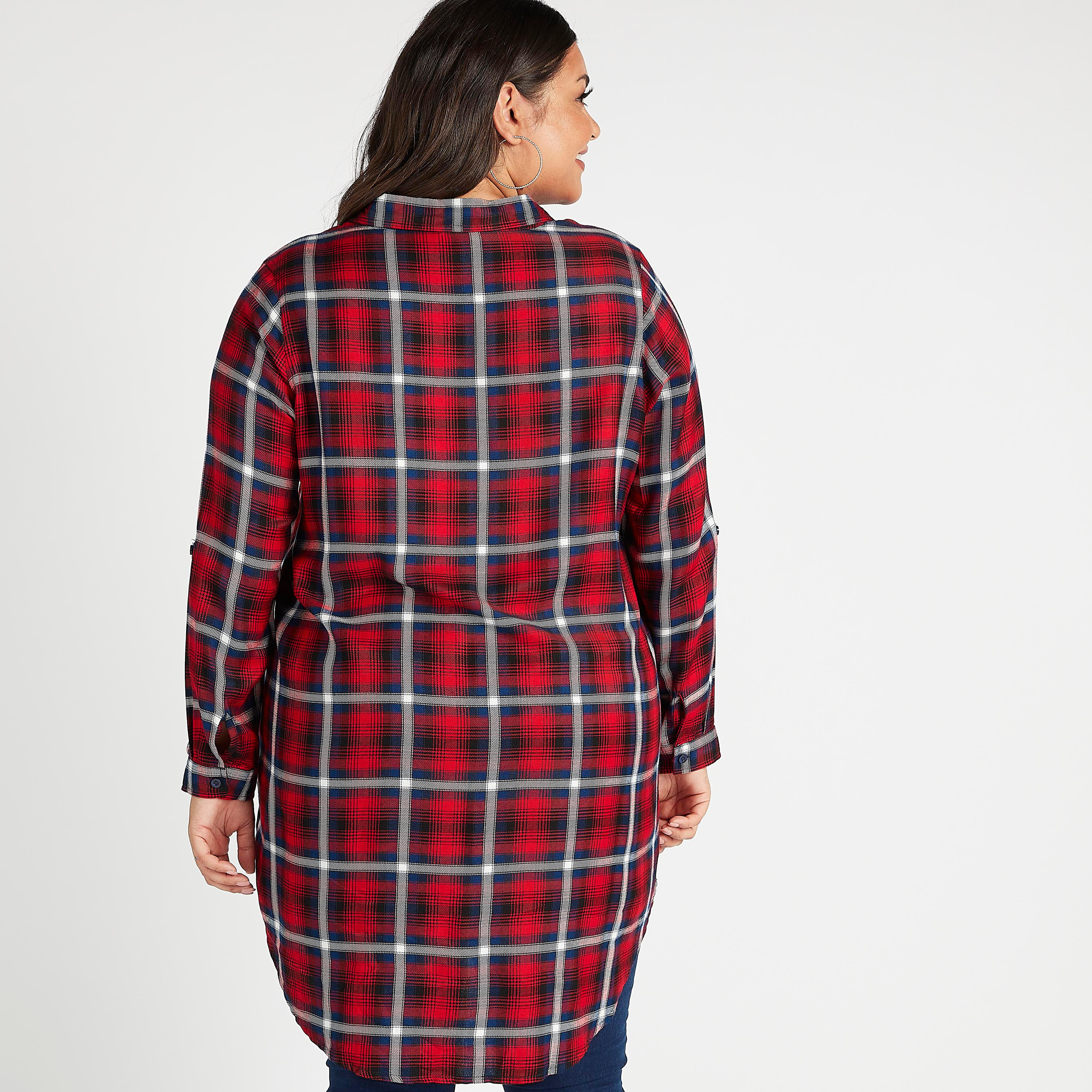 قميص كاروهات بأكمام طويلة وجيب على الصّدر مع أطراف غير مستوية-women-clothing-shirtsandblouses-blouses-image-4
