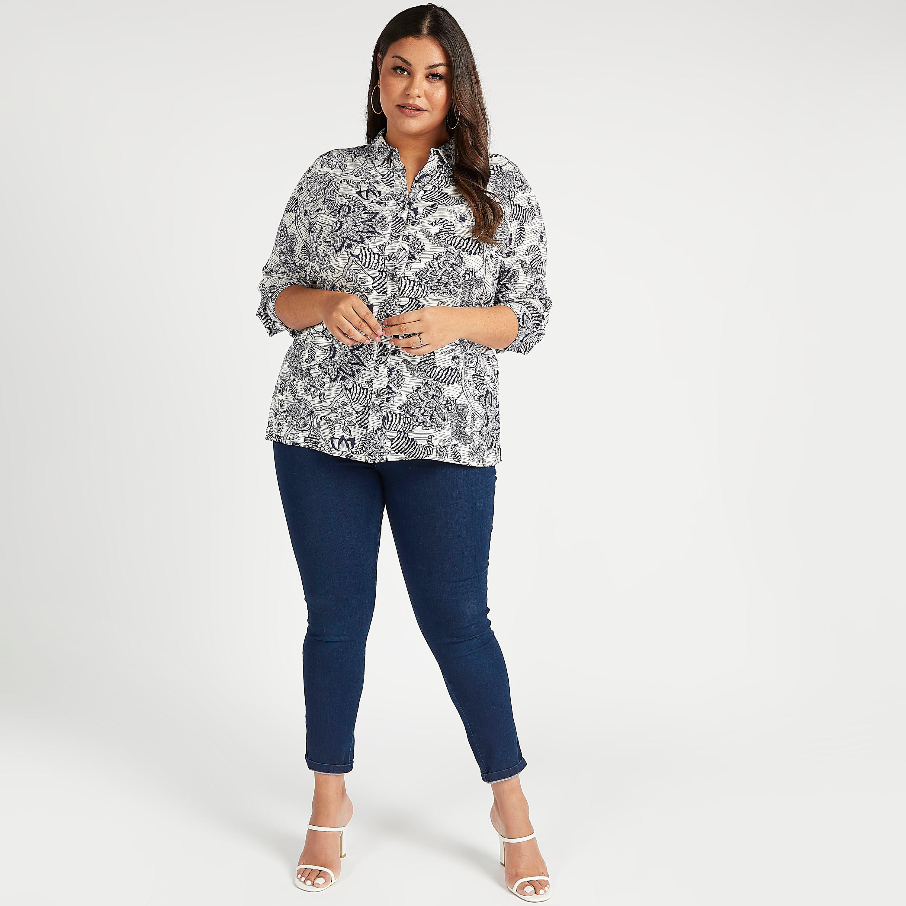 بلوزة بياقة ماندارين وأكمام طويلة وطبعات أزهار-women-clothing-shirtsandblouses-blouses-image-2