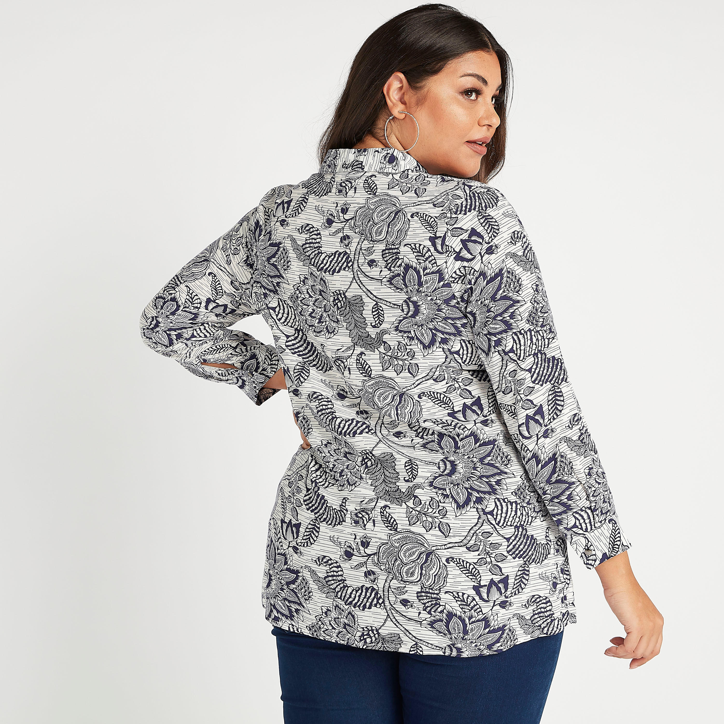 بلوزة بياقة ماندارين وأكمام طويلة وطبعات أزهار-women-clothing-shirtsandblouses-blouses-image-4