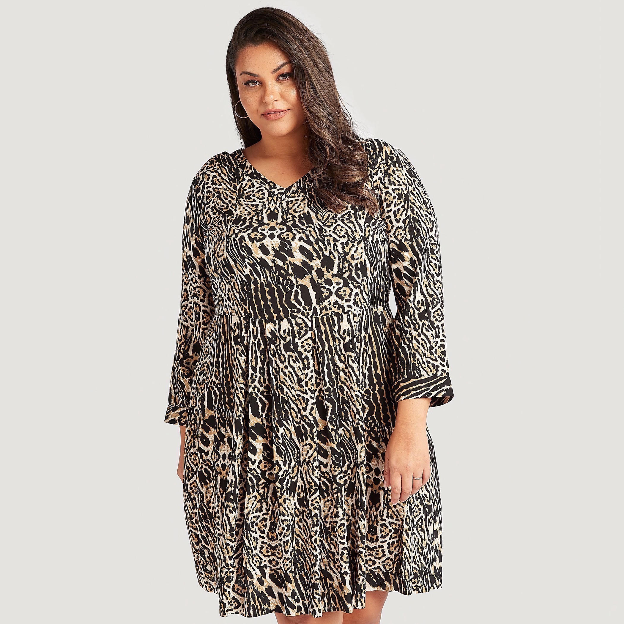فستان ميدي إيه لاين بطبعات حيوانات وأكمام طويلة-women-clothing-dresses-image-1