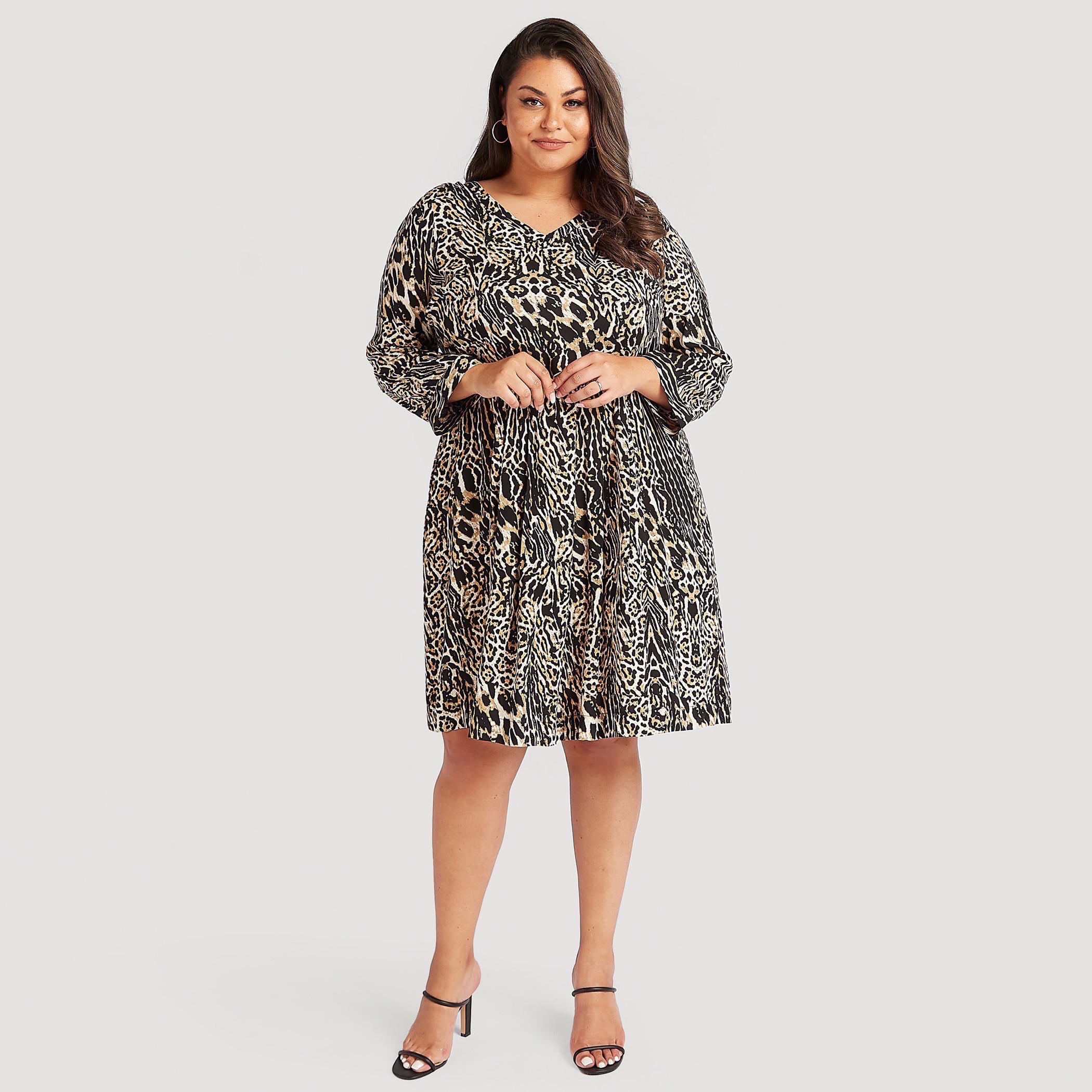فستان ميدي إيه لاين بطبعات حيوانات وأكمام طويلة-women-clothing-dresses-image-2