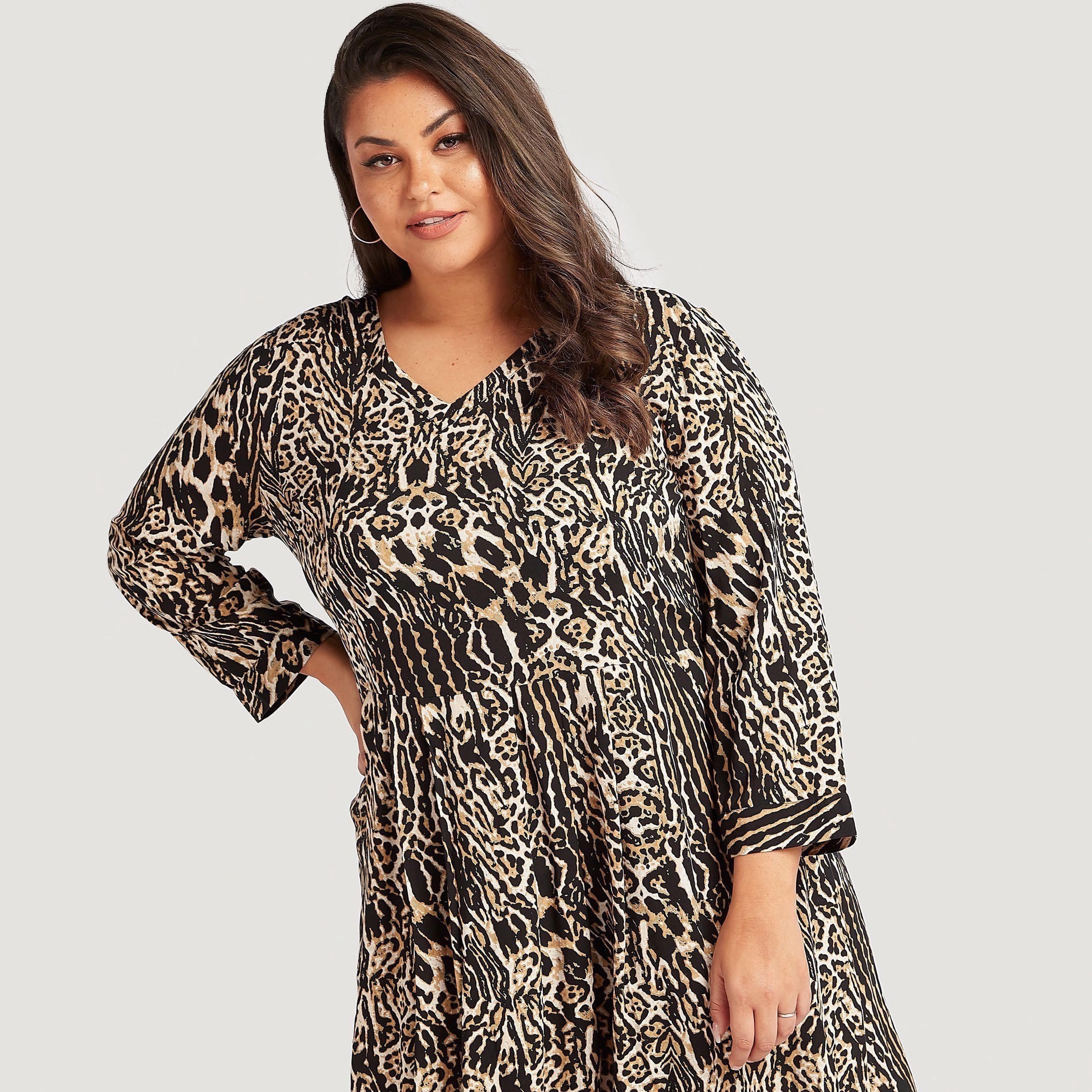 فستان ميدي إيه لاين بطبعات حيوانات وأكمام طويلة-women-clothing-dresses-image-3