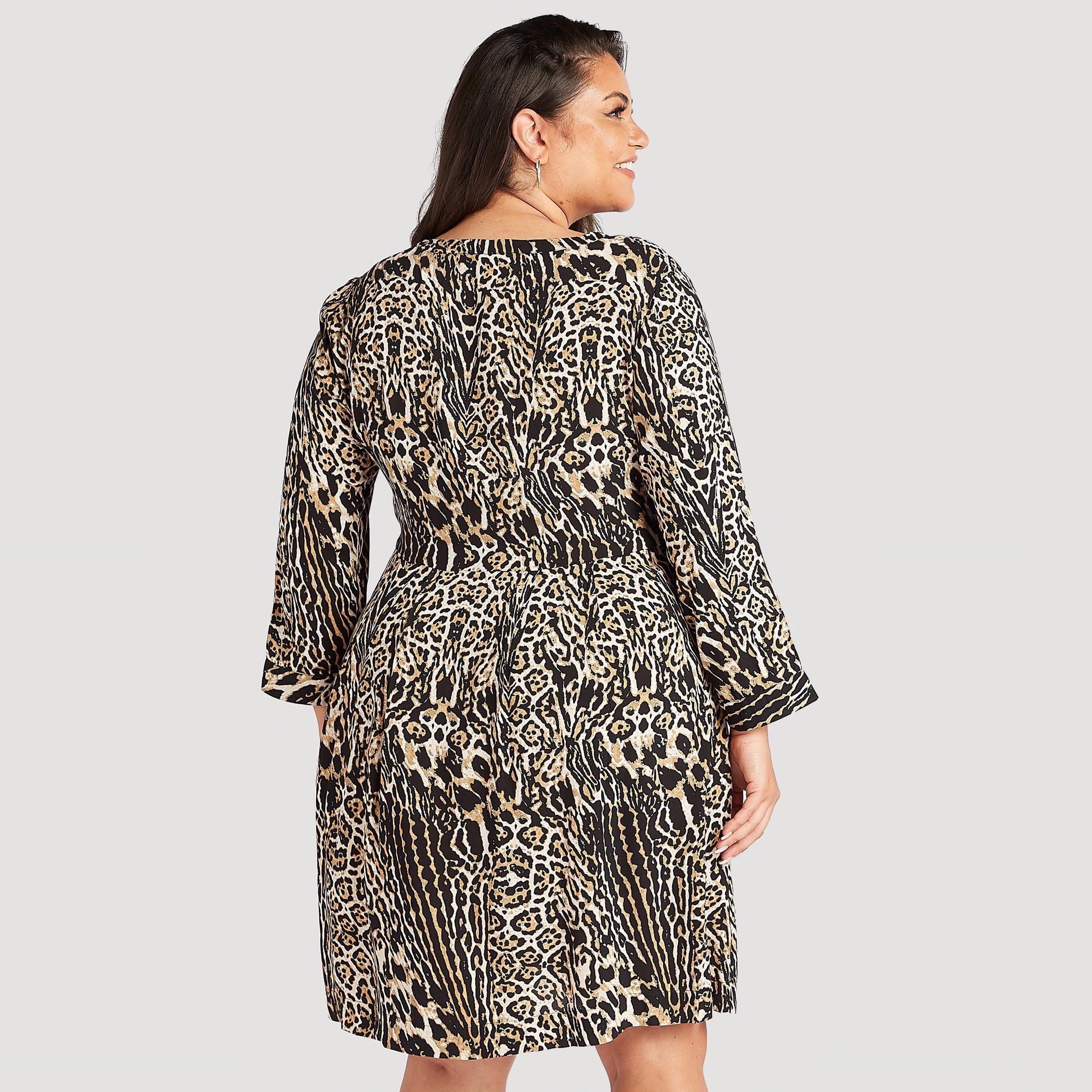 فستان ميدي إيه لاين بطبعات حيوانات وأكمام طويلة-women-clothing-dresses-image-4