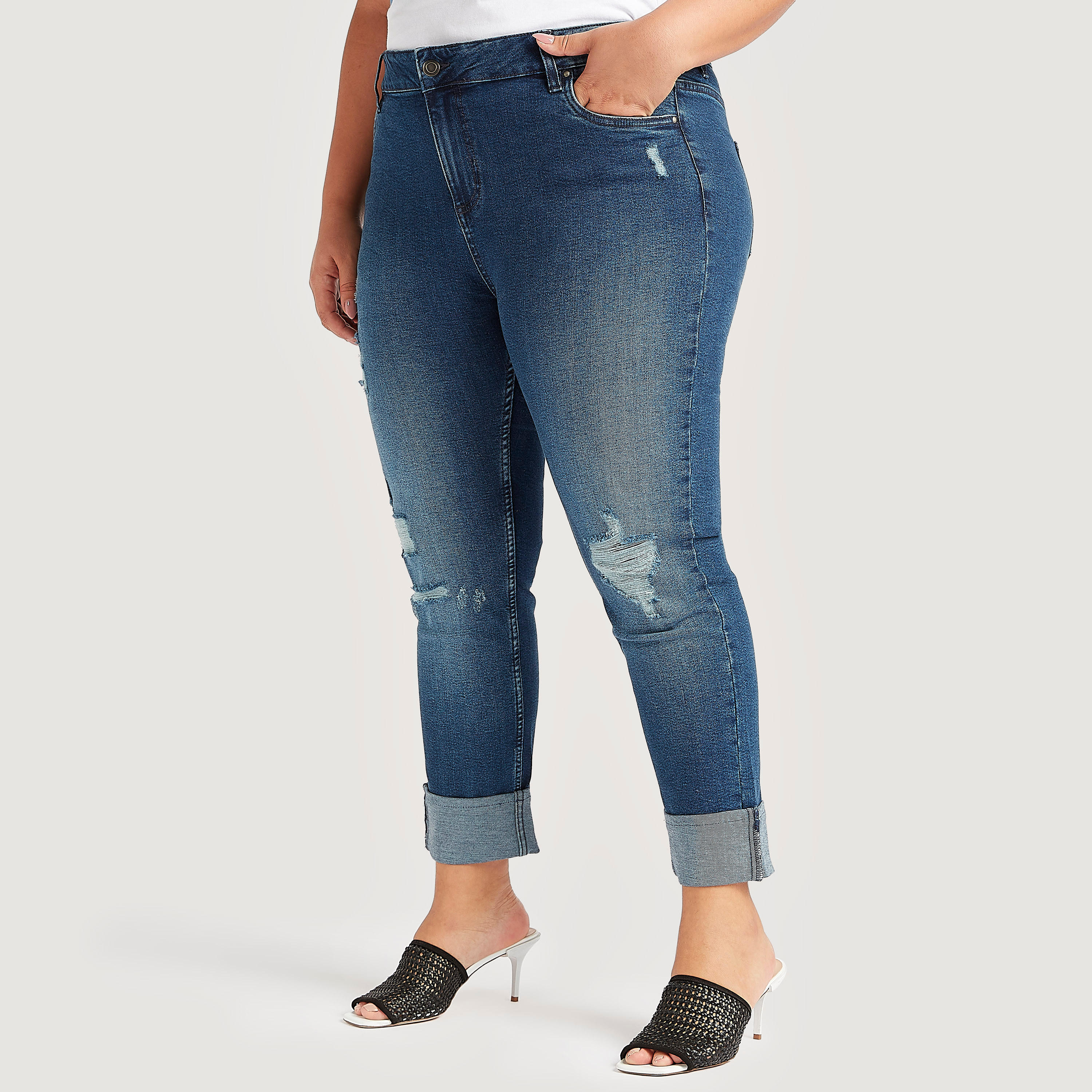 Mid-Rise Ripped Denim Jeans with Button Closure-women-clothing-bottoms-jeans-image-1
