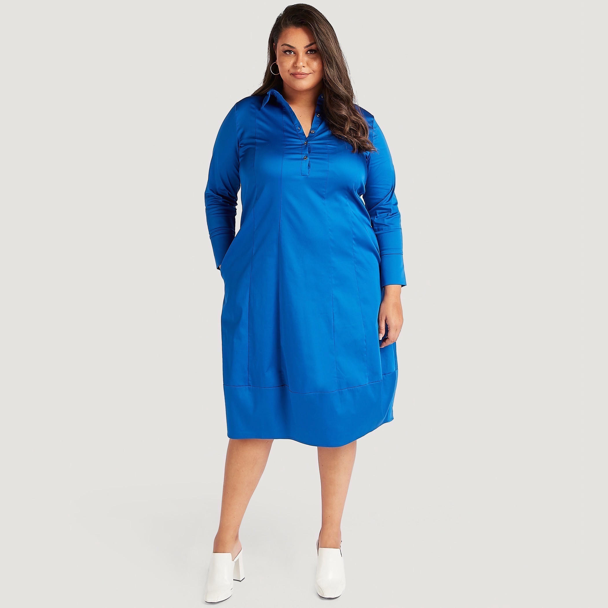 فستان قميص ميدي سادة بأكمام طويلة وجيوب-women-clothing-dresses-image-4