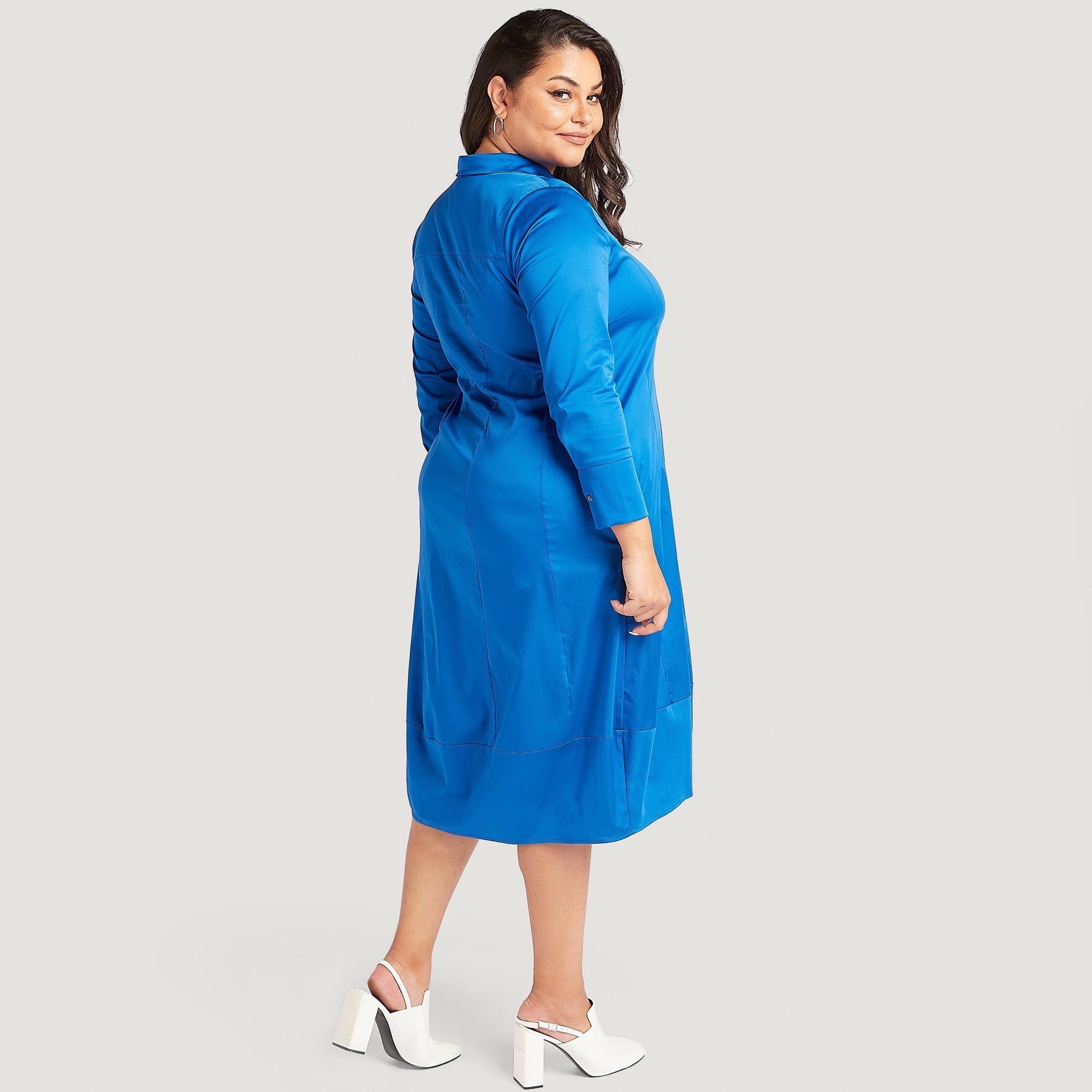فستان قميص ميدي سادة بأكمام طويلة وجيوب-women-clothing-dresses-image-2
