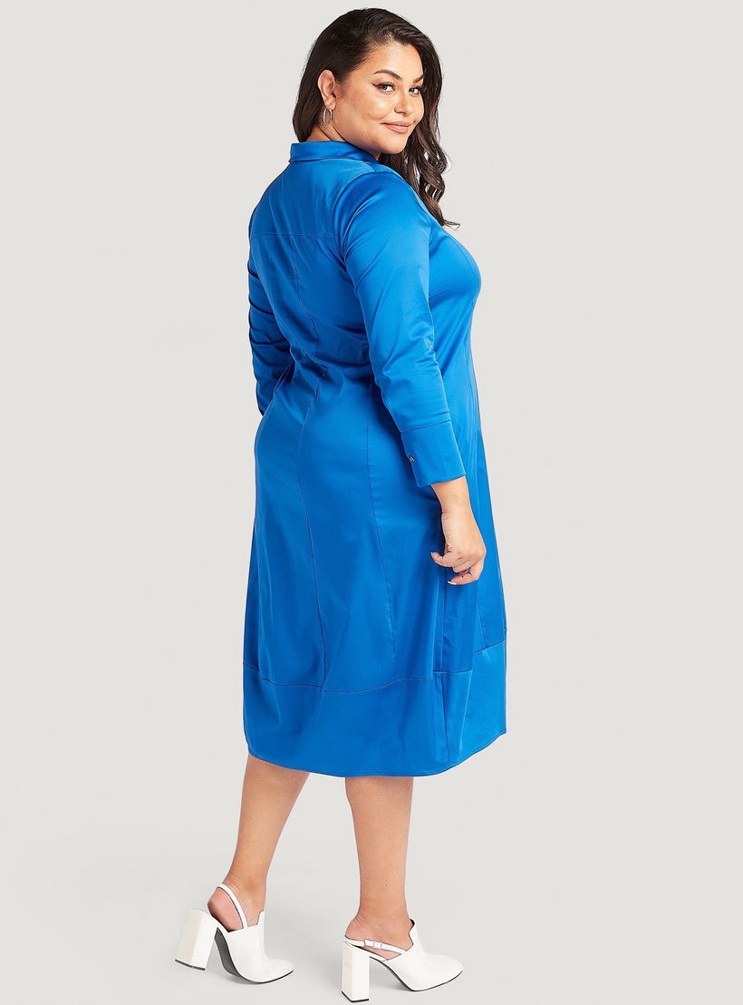 فستان قميص ميدي سادة بأكمام طويلة وجيوب-women-clothing-dresses-image-2