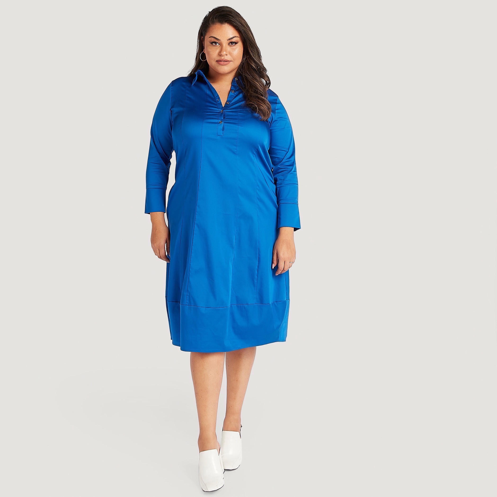 فستان قميص ميدي سادة بأكمام طويلة وجيوب-women-clothing-dresses-image-1