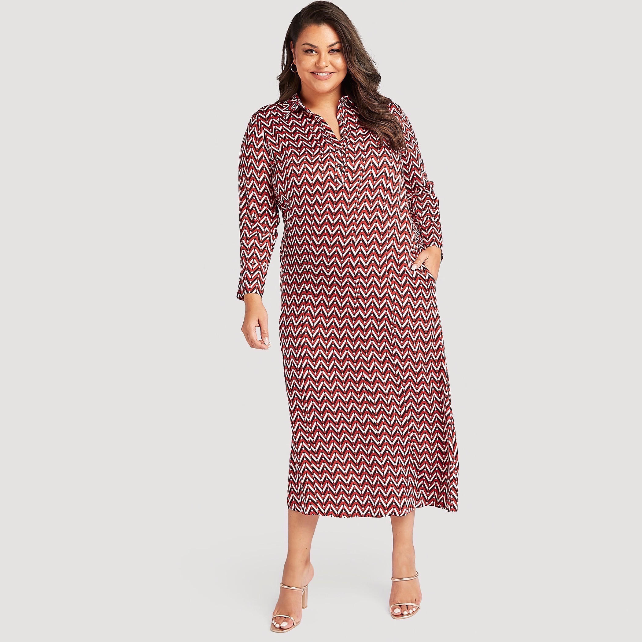فستان ميدي إيه لاين بجيوب وأكمام طويلة-women-clothing-dresses-image-1