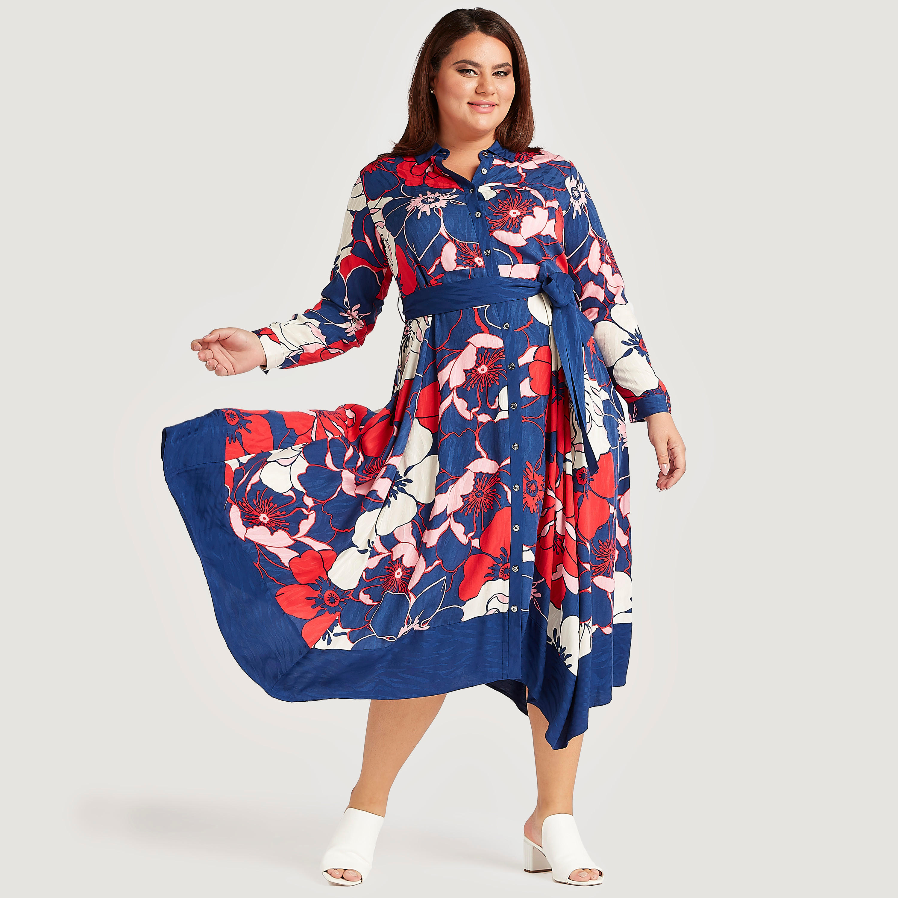 فستان ميدي بطبعات أزهار بطول غير مستوي وحزام برباط-women-clothing-dresses-image-1