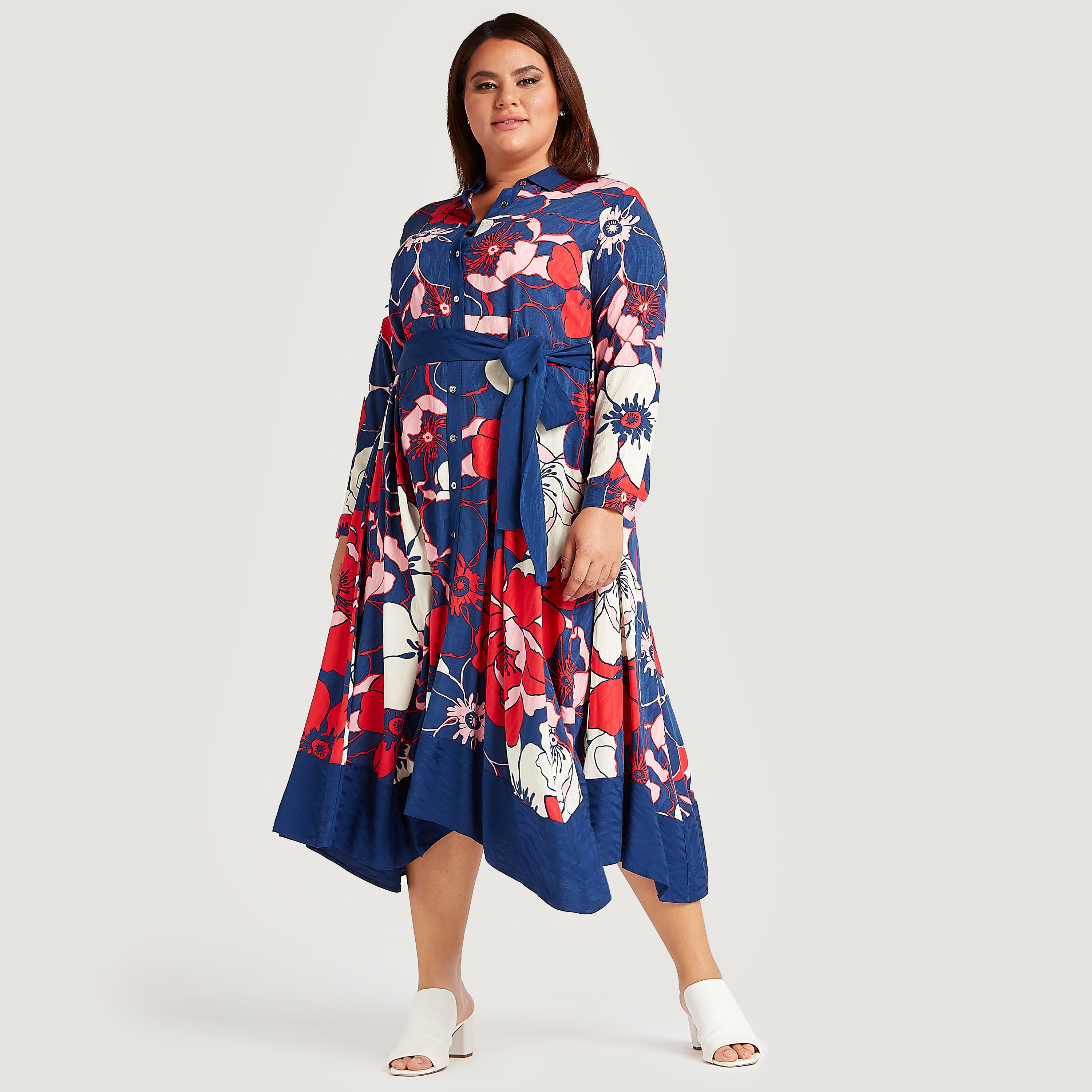 فستان ميدي بطبعات أزهار بطول غير مستوي وحزام برباط-women-clothing-dresses-image-2
