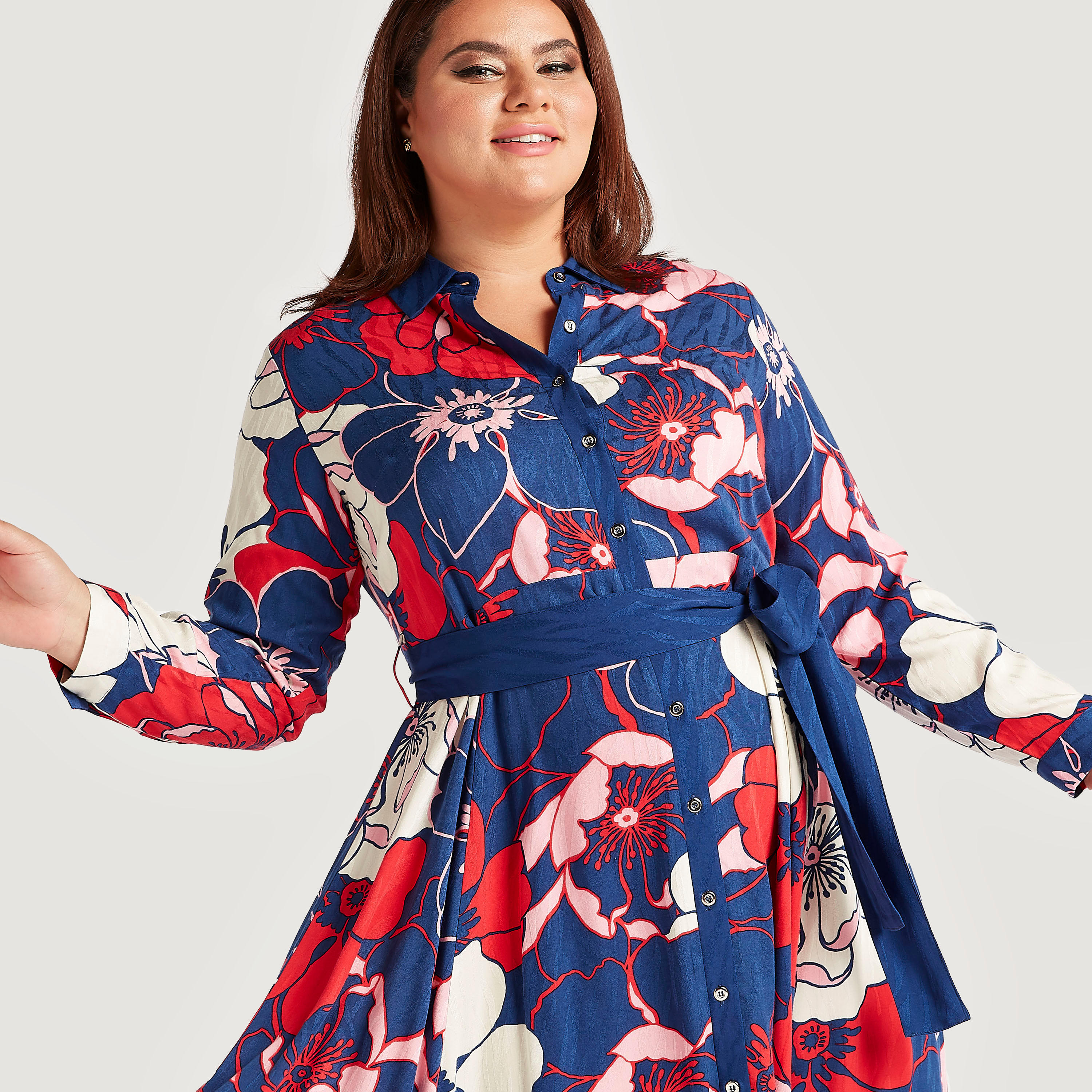 فستان ميدي بطبعات أزهار بطول غير مستوي وحزام برباط-women-clothing-dresses-image-3