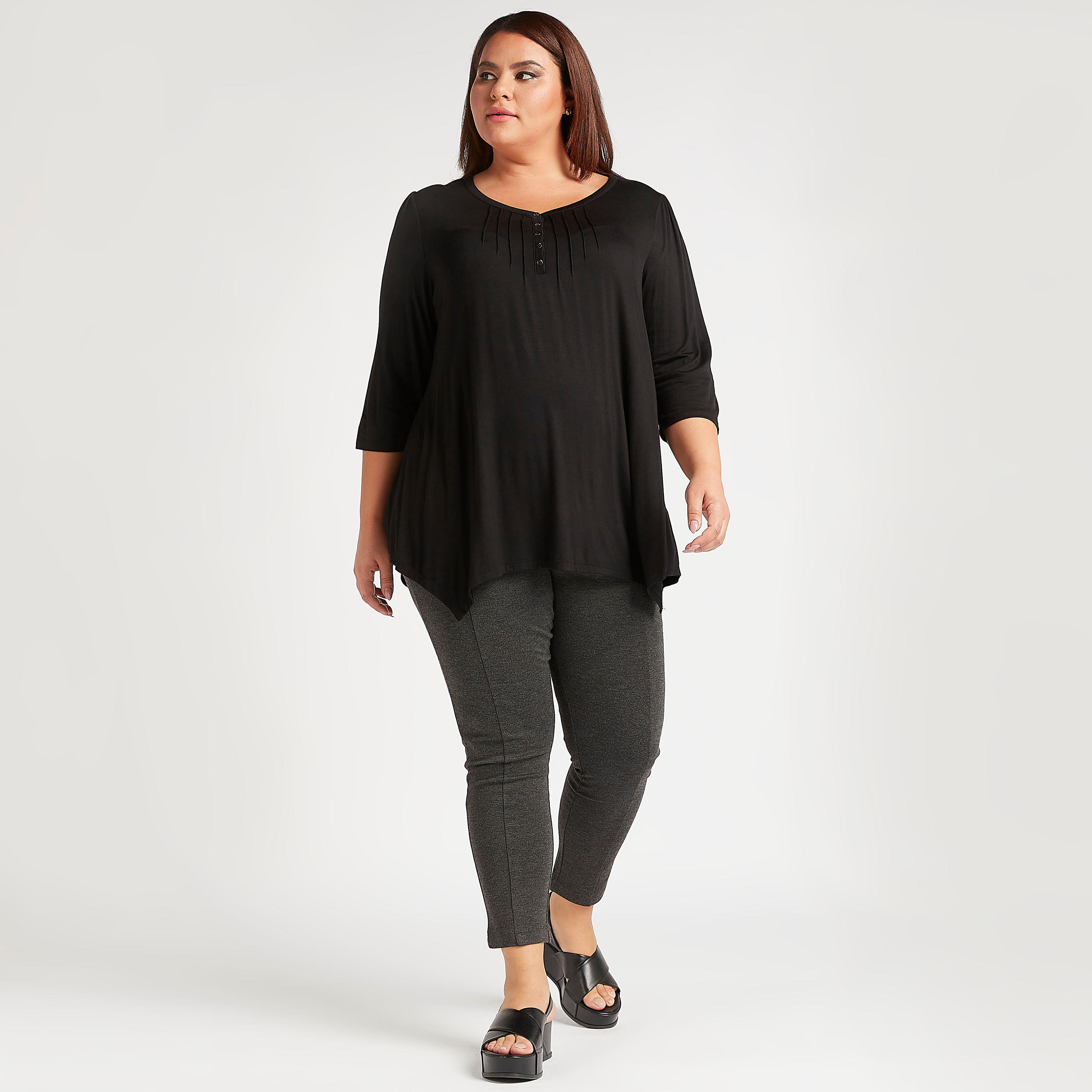 بنطلون بقصّة ضيّقة كامل بارز الملمس بخصر مطّاطي-women-clothing-bottoms-leggings-image-4