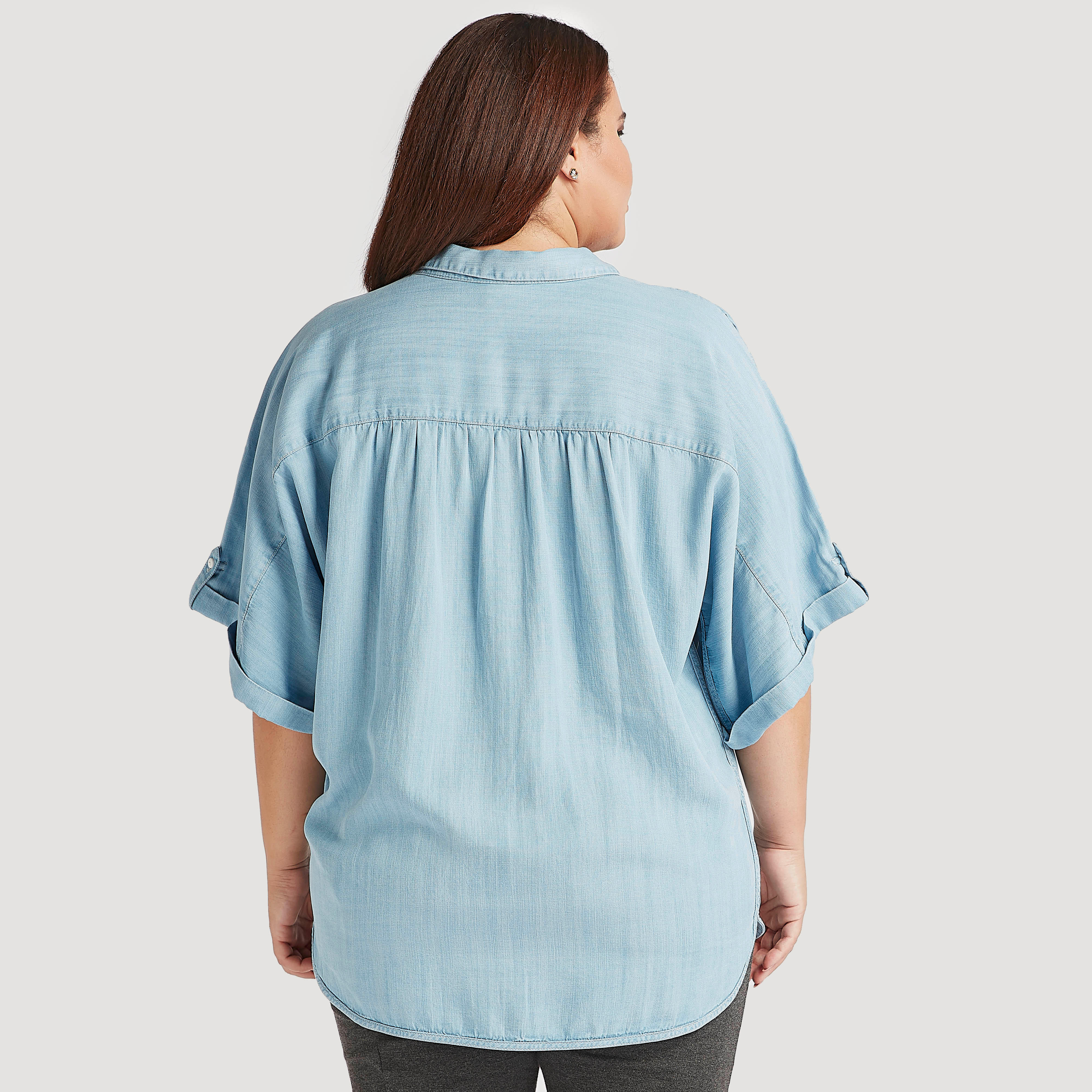 قميص سادة بزر إغلاق وياقة عادية وأكمام قصيرة-women-clothing-shirtsandblouses-blouses-image-3
