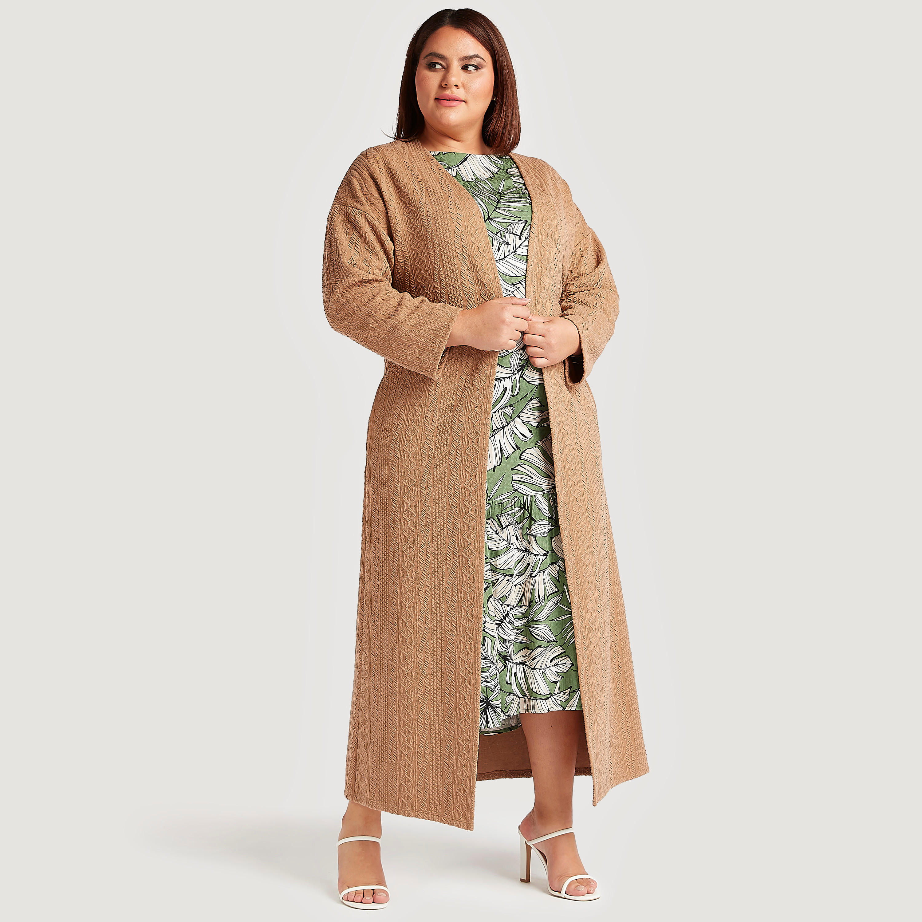 Textured Longline Cardigan with Long Sleeves and Pockets-women-winterwear-cardigansandjumpers-cardigans-image-1