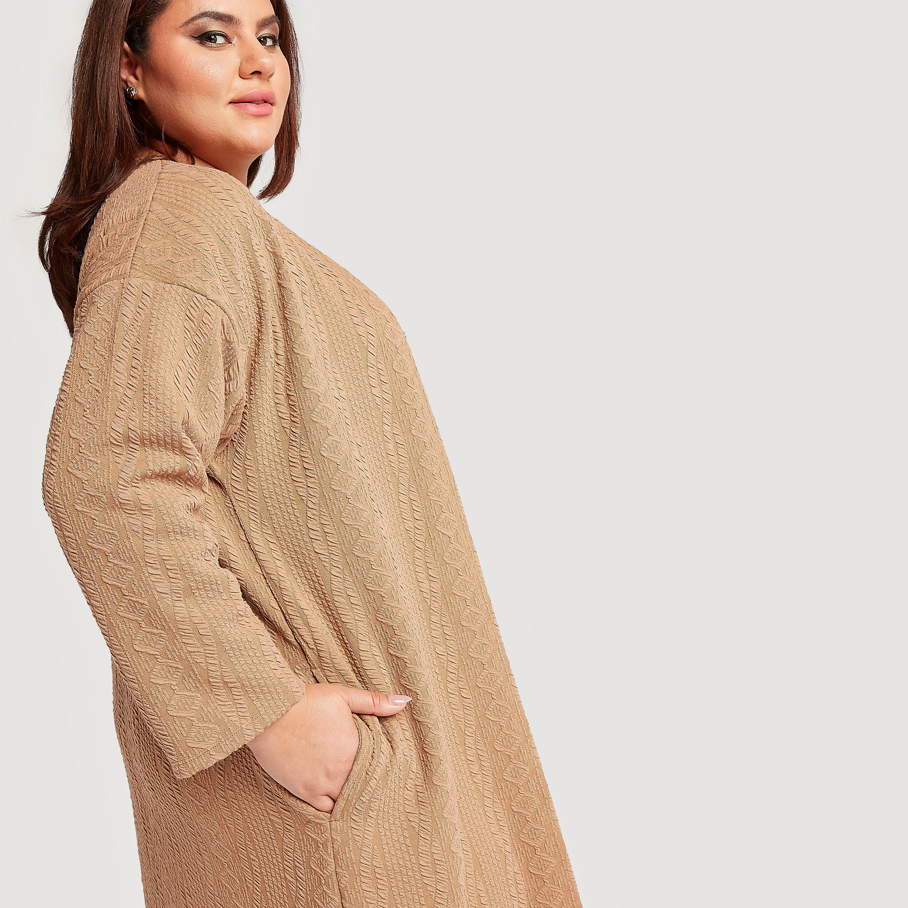Textured Longline Cardigan with Long Sleeves and Pockets-women-winterwear-cardigansandjumpers-cardigans-image-3