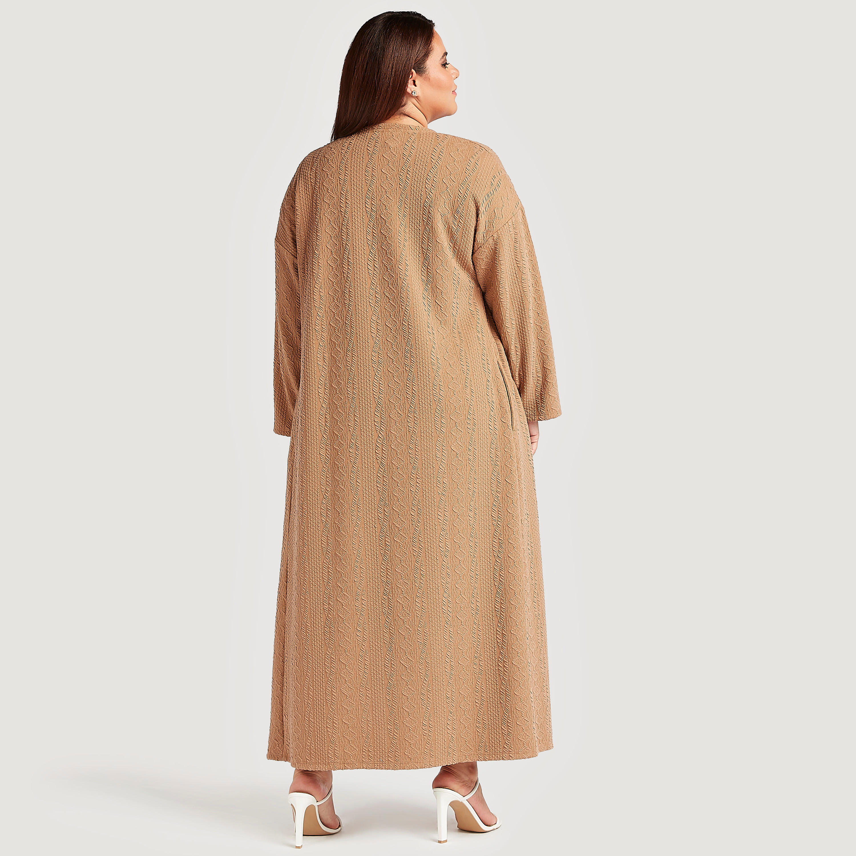 Textured Longline Cardigan with Long Sleeves and Pockets-women-winterwear-cardigansandjumpers-cardigans-image-4