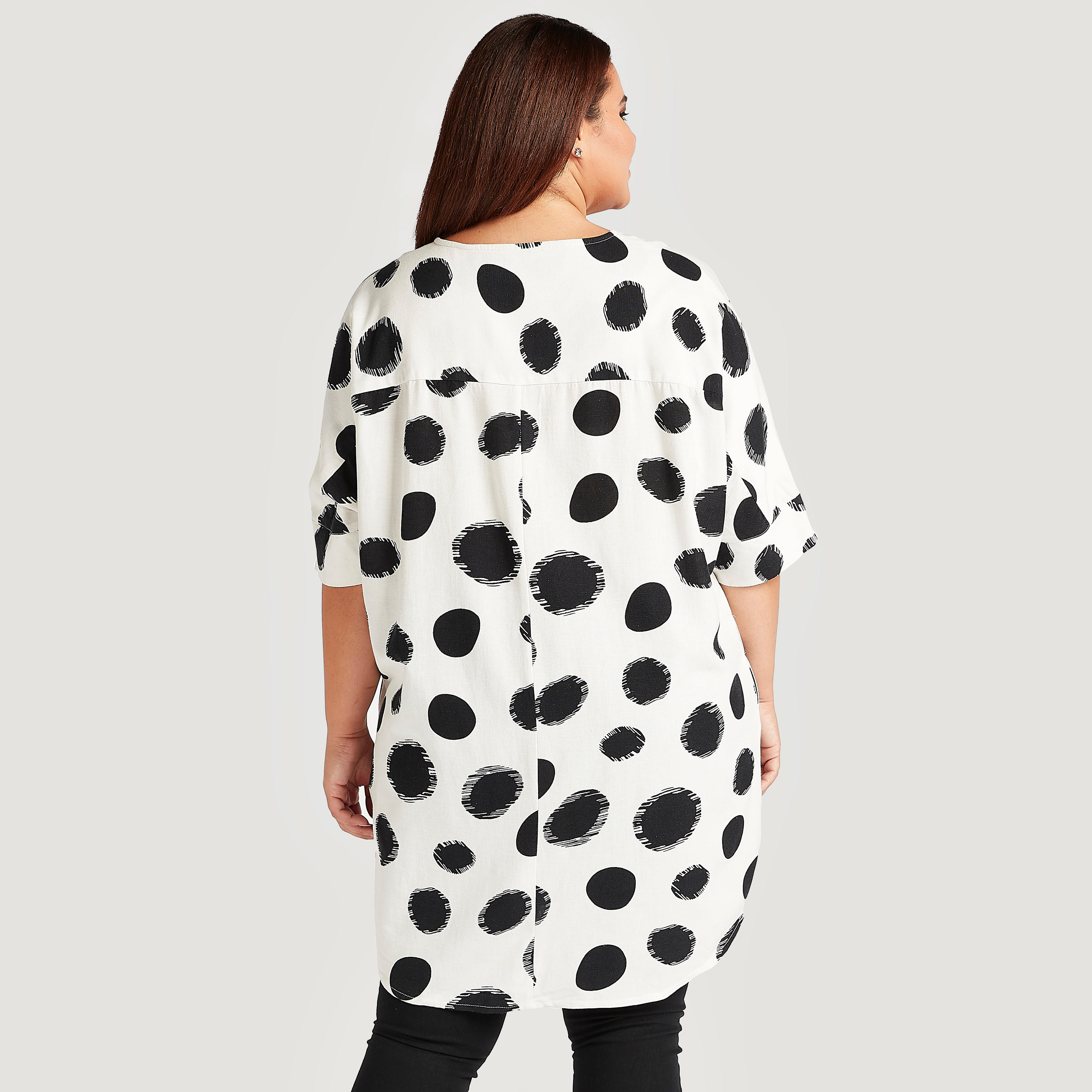 تونيك بياقة مستديرة وطبعات منقّطة وأكمام 3/4-women-clothing-shirtsandblouses-blouses-image-2
