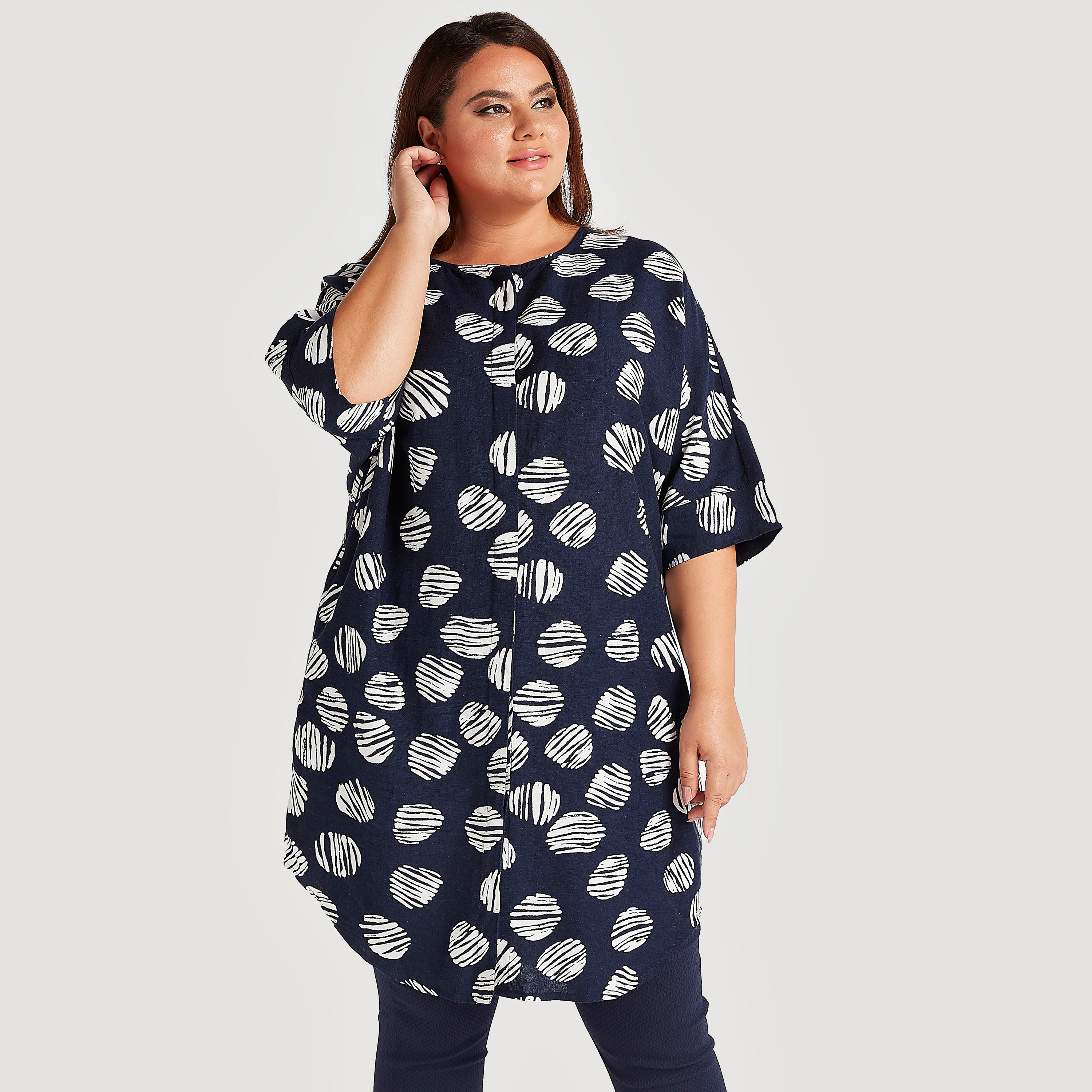 تونيك بياقة مستديرة وأكمام 3/4 وطبعات-women-clothing-shirtsandblouses-blouses-image-5