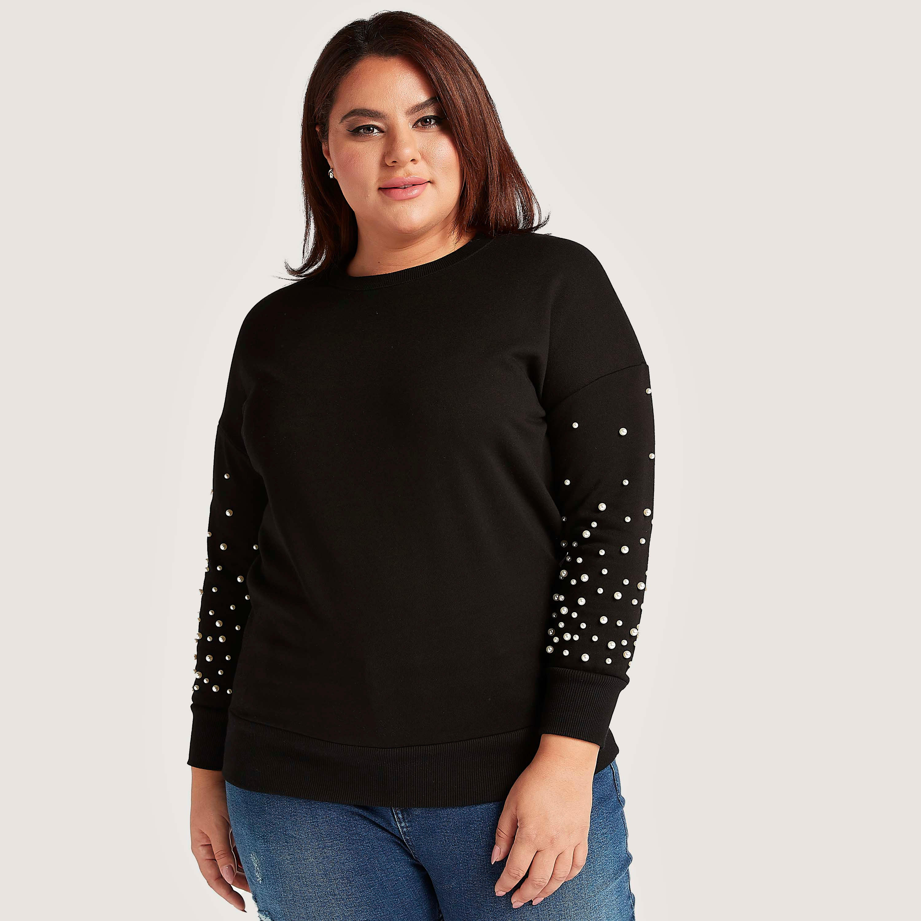 سويت شيرت مزيّن بياقة ضيّقة وأكمام طويلة-women-winterwear-hoodiesandsweatshirts-sweatshirts-image-1