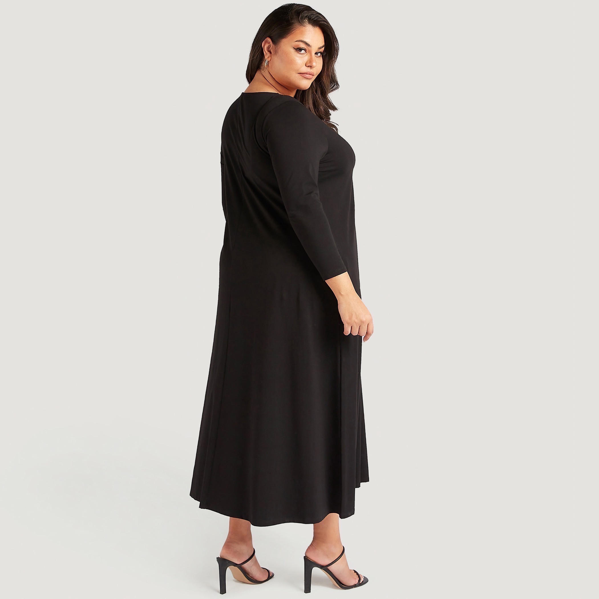 فستان إيه لاين سادة طويل بأكمام طويلة وياقة مستديرة-women-clothing-dresses-image-4