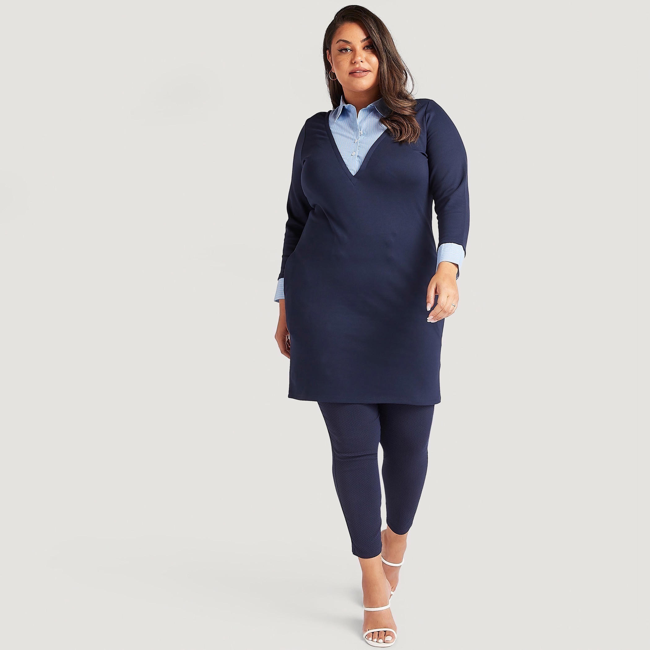 قميص تونيك مخطّط بجيوب وأكمام طويلة-women-clothing-shirtsandblouses-blouses-image-2