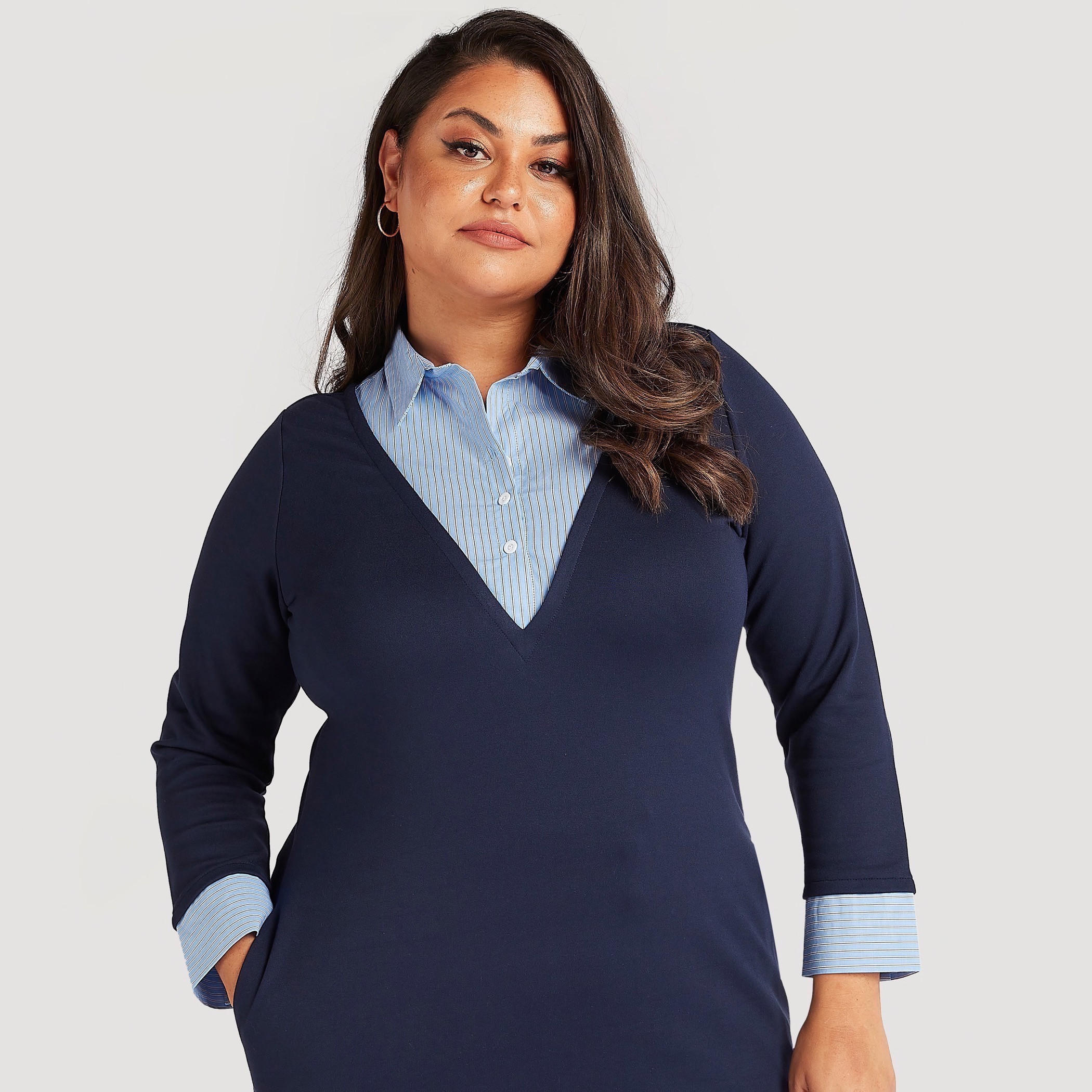 قميص تونيك مخطّط بجيوب وأكمام طويلة-women-clothing-shirtsandblouses-blouses-image-3