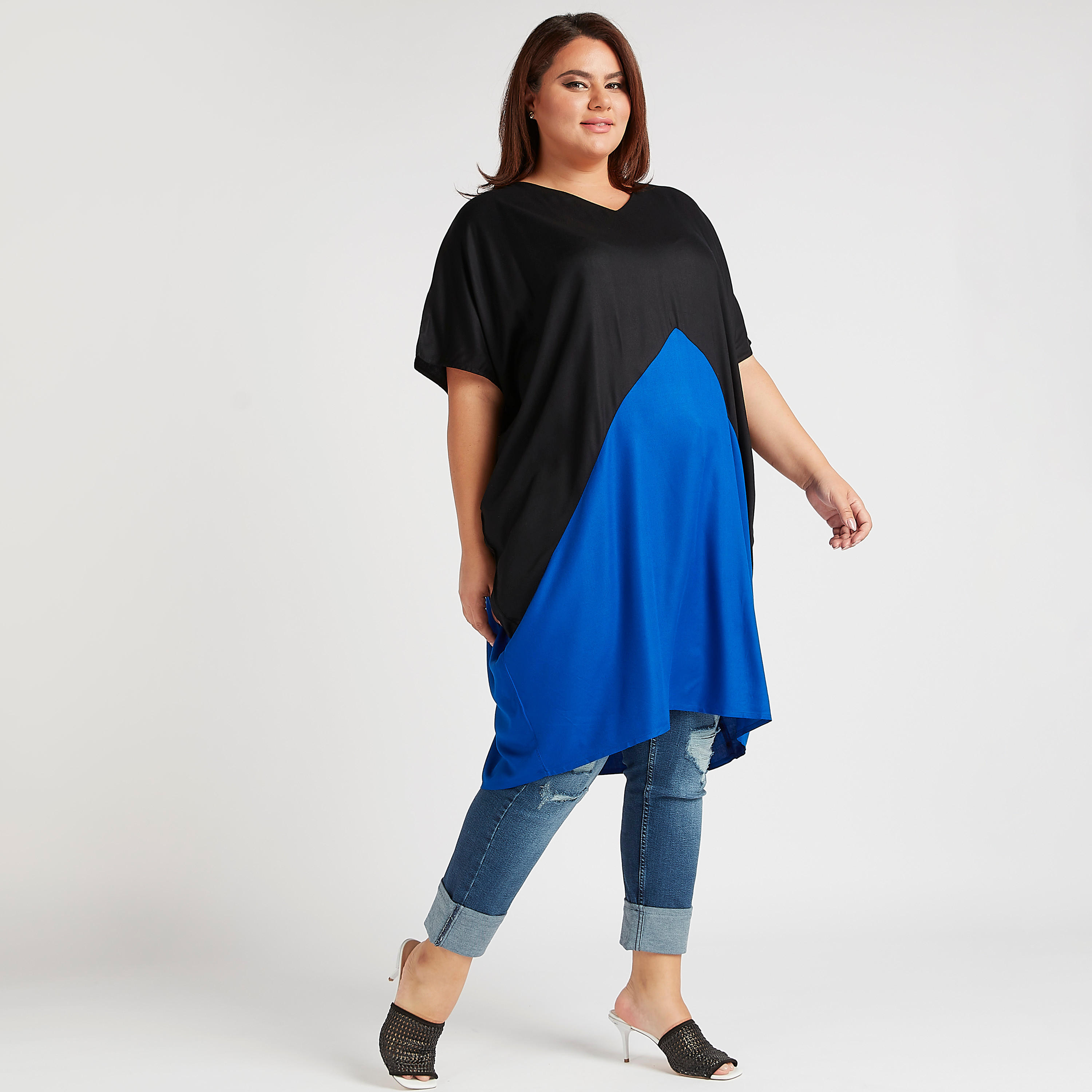 تونيك بقوالب ملوّنة وياقة v وأكمام قصيرة-women-clothing-shirtsandblouses-blouses-image-2