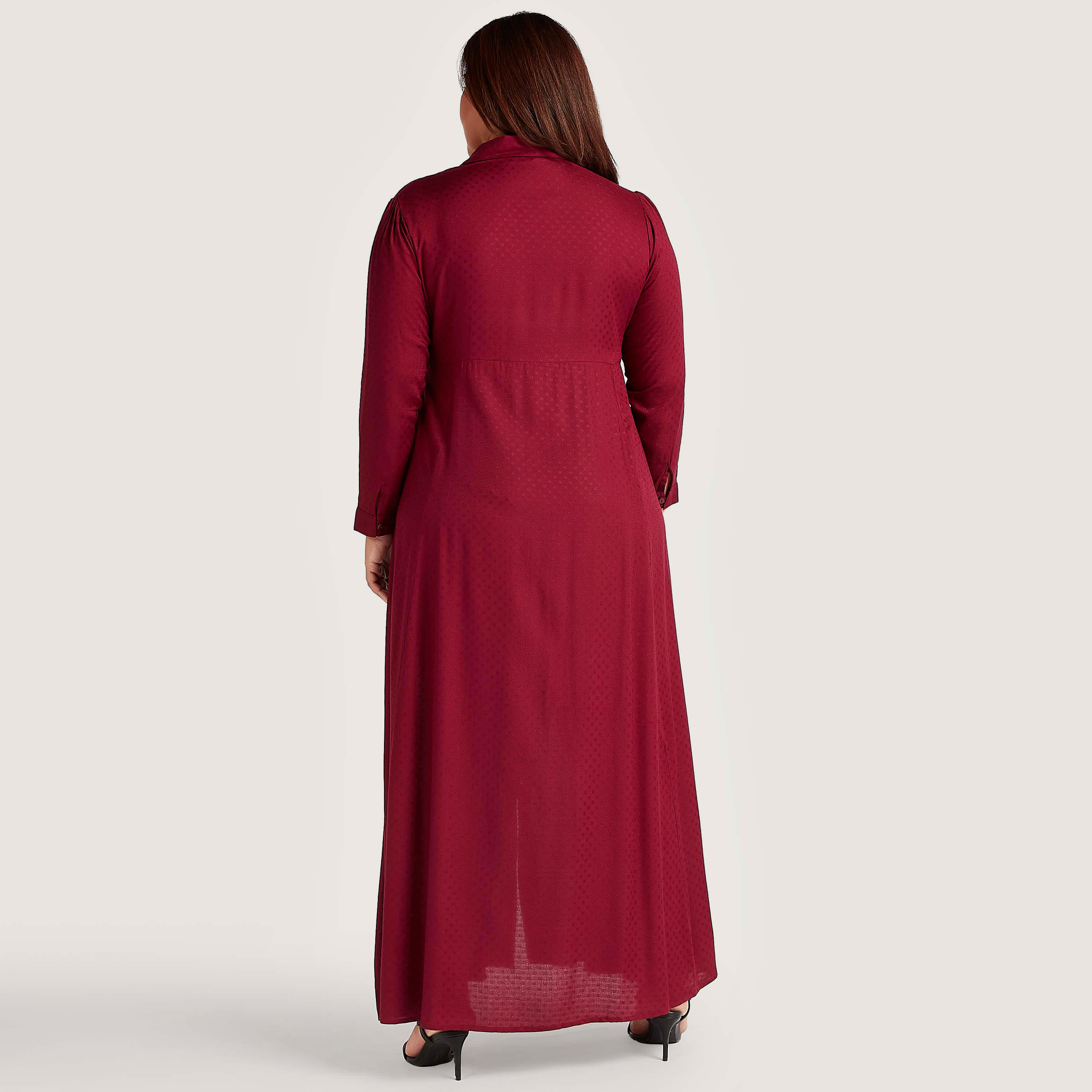 فستان إيه لاين طويل بارز الملمس بجيوب وأكمام طويلة-women-clothing-dresses-image-4