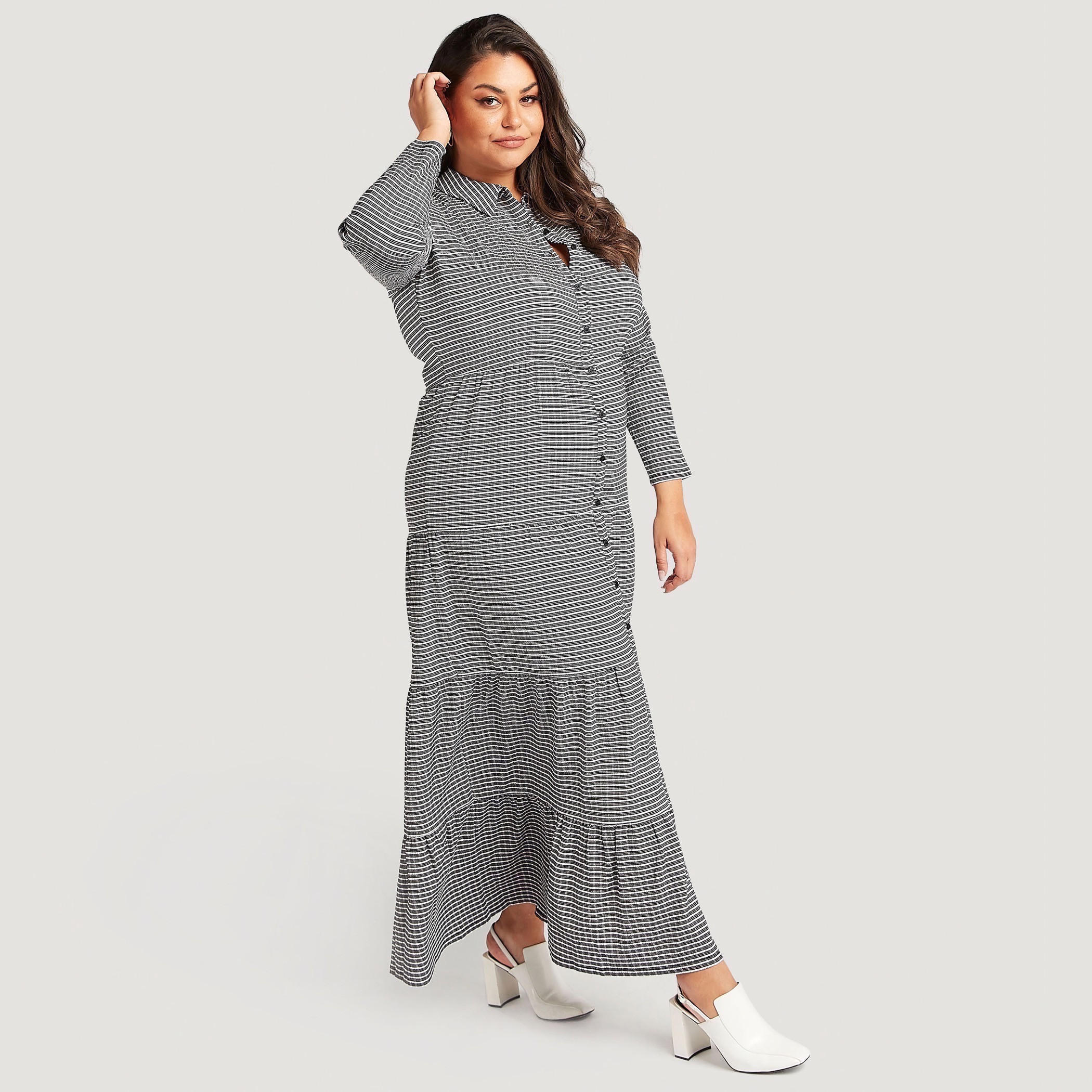 فستان قميص إيه لاين طويل بطبعات وأكمام طويلة-women-clothing-dresses-image-2