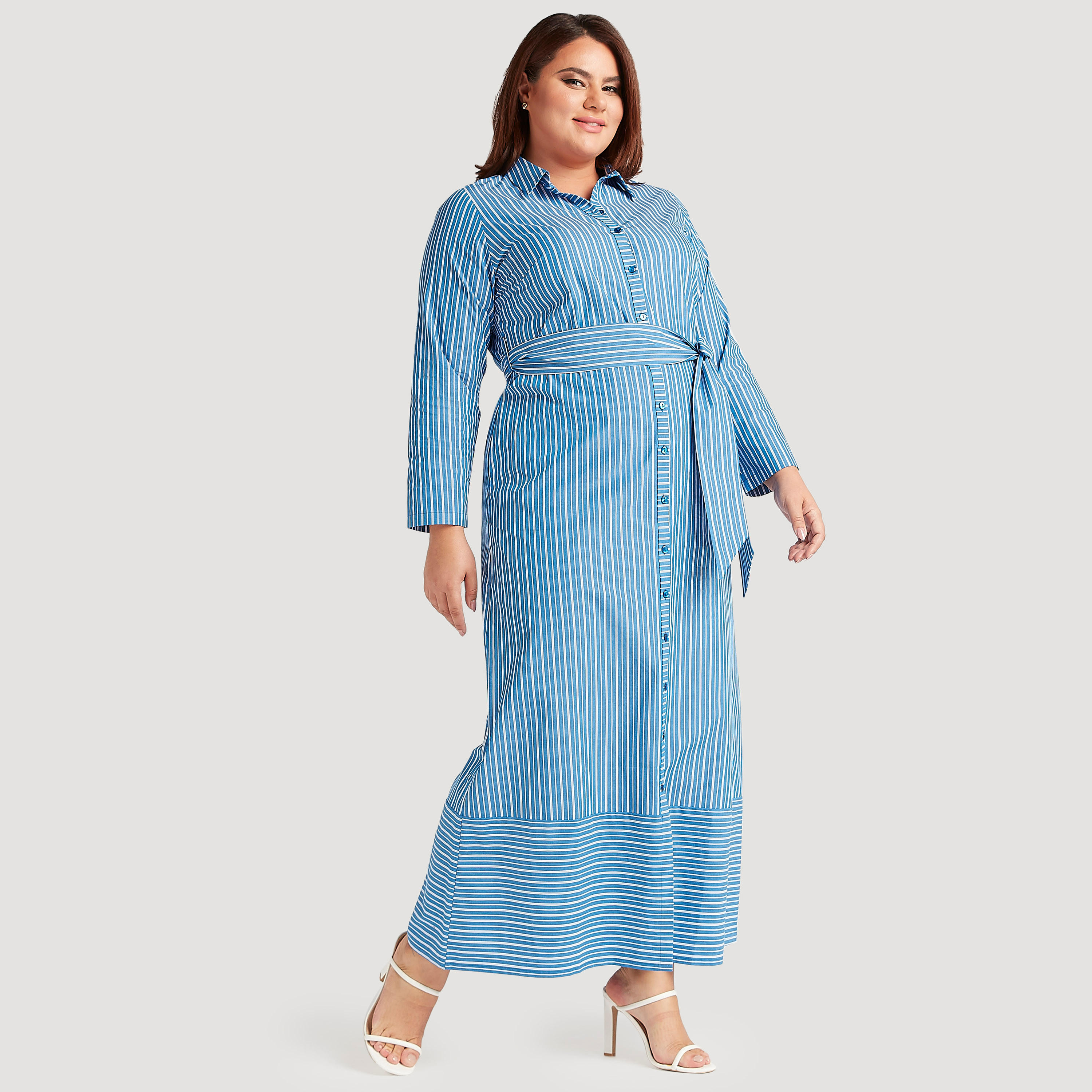 فستان قميص مخطّط بحزام وأكمام طويلة-women-clothing-dresses-image-2